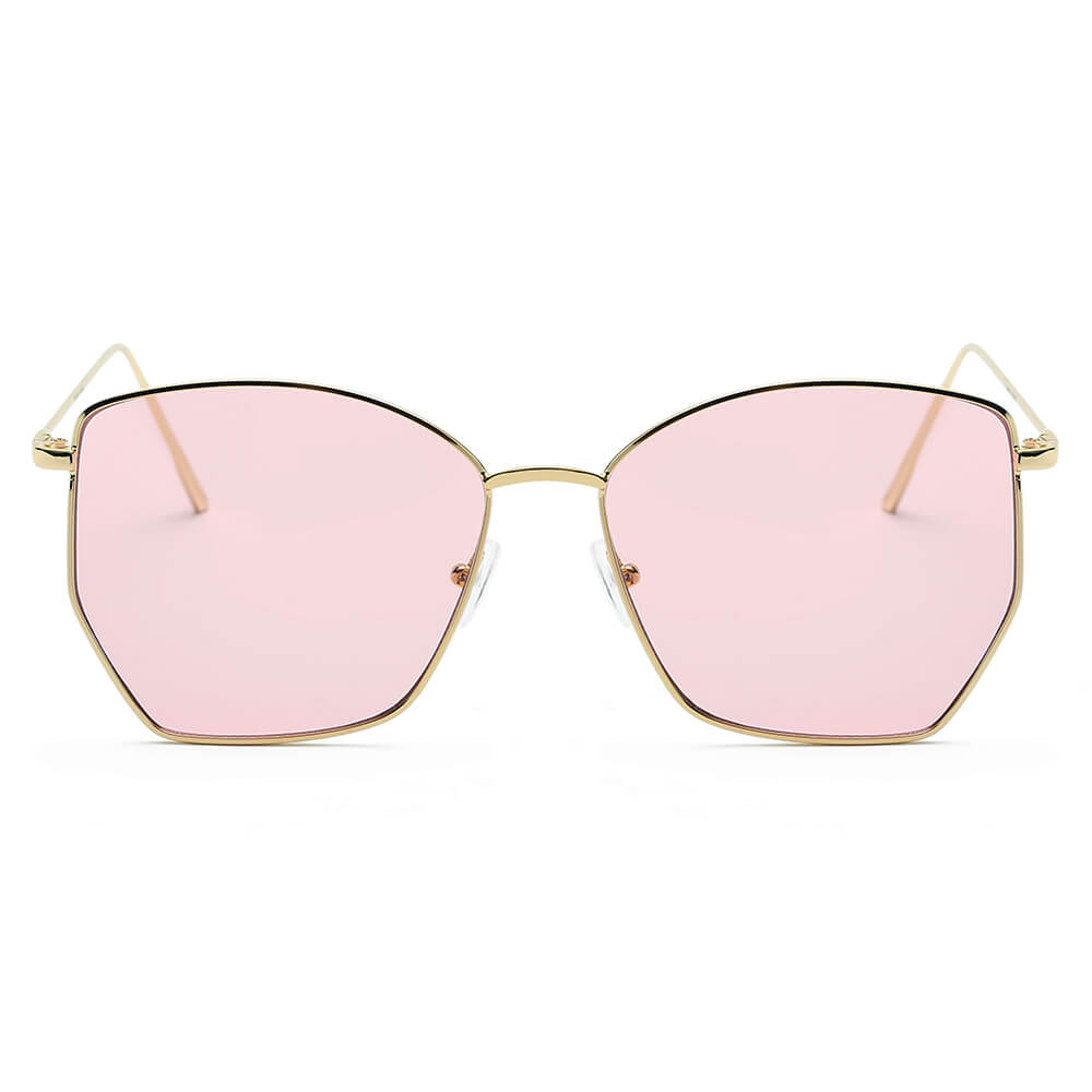 CARDIFF | S2073 - Women Oversize Geometric Metal Fashion Sunglasses - Cramilo Eyewear - Stylish Trendy Affordable Sunglasses Clear Glasses Eye Wear Fashion