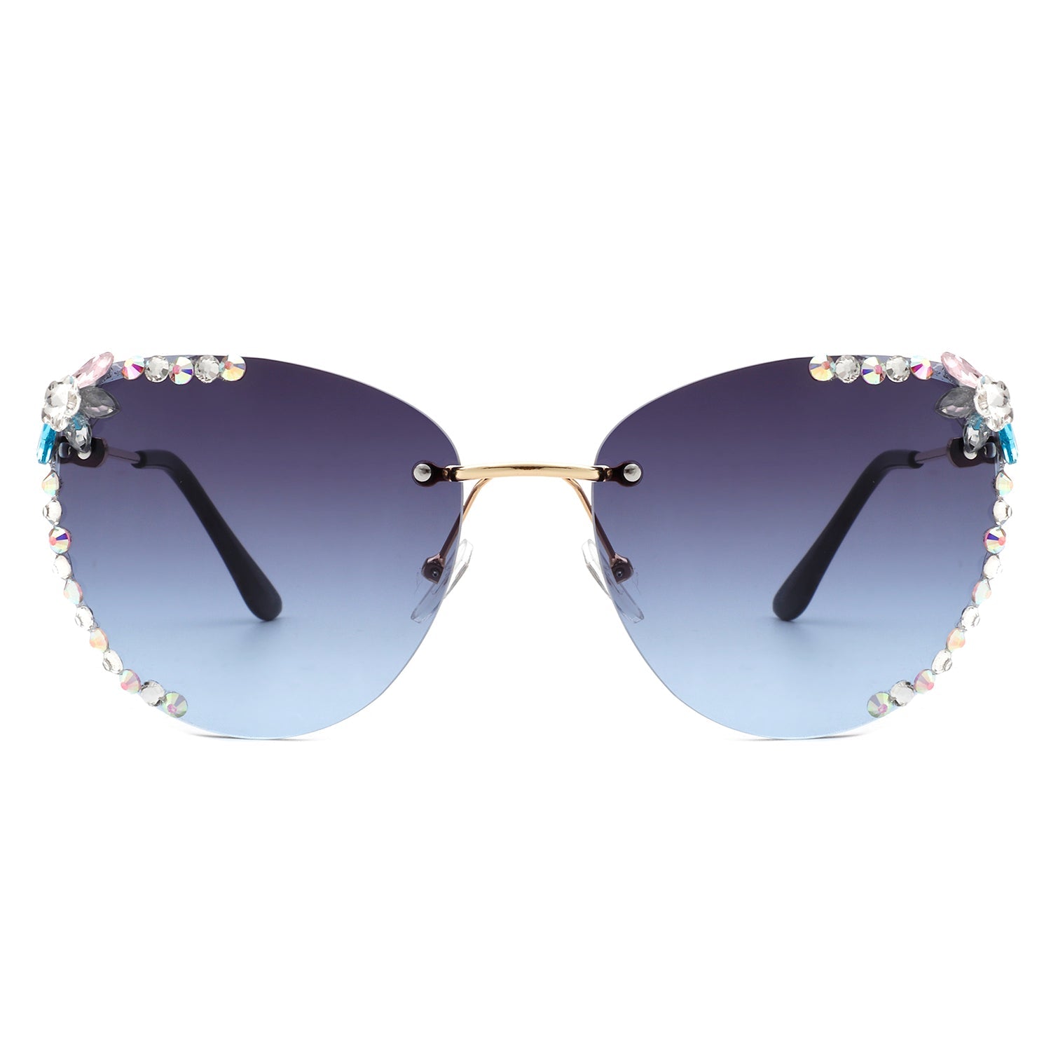 Nightbri - Women Rimless Tinted Chic Rhinestone Fashion Cat Eye Sunglasses - Charming Charlie