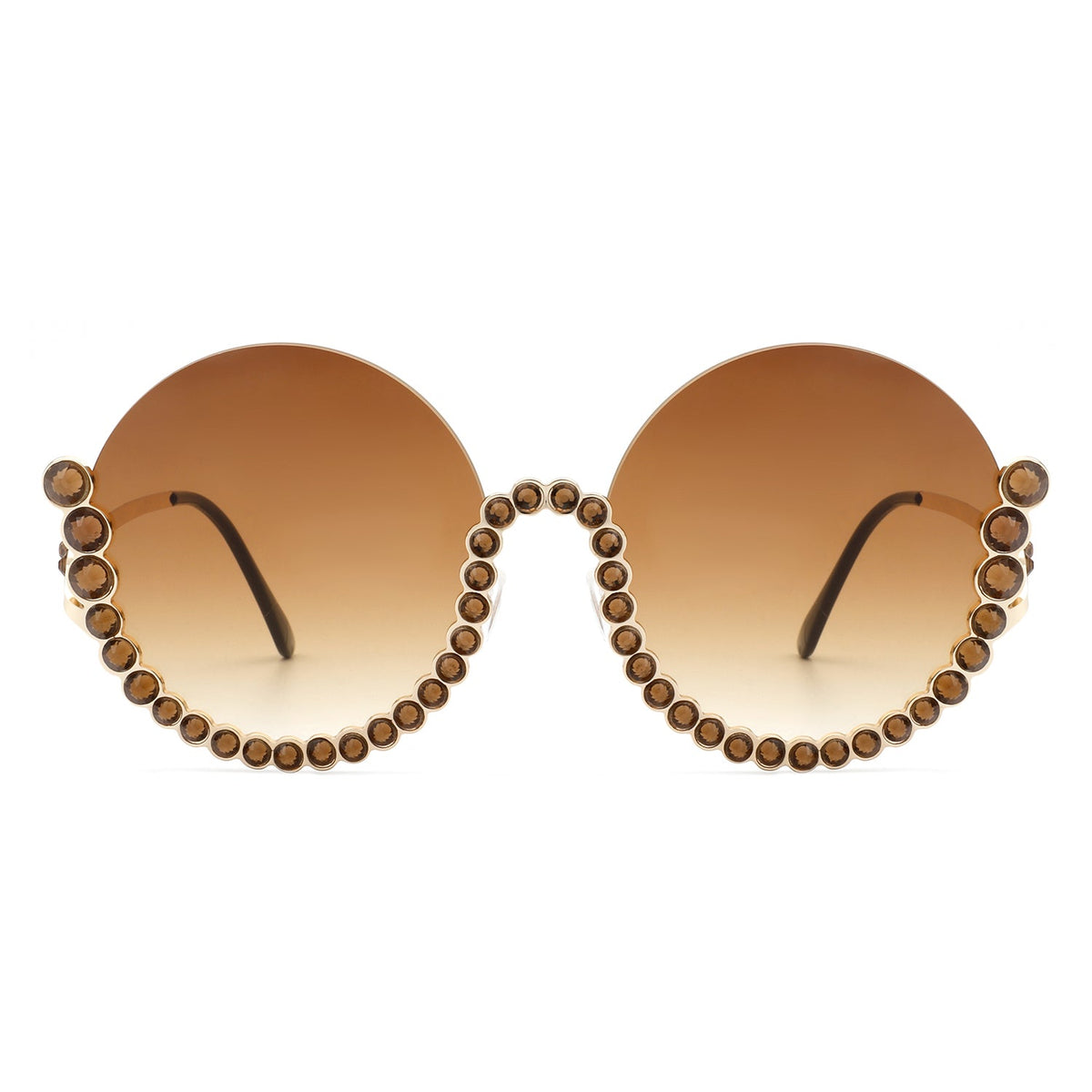 Gloriana - Women Circle Half Frame Oversize Rhinestone Fashion Round Sunglasses - Charming Charlie