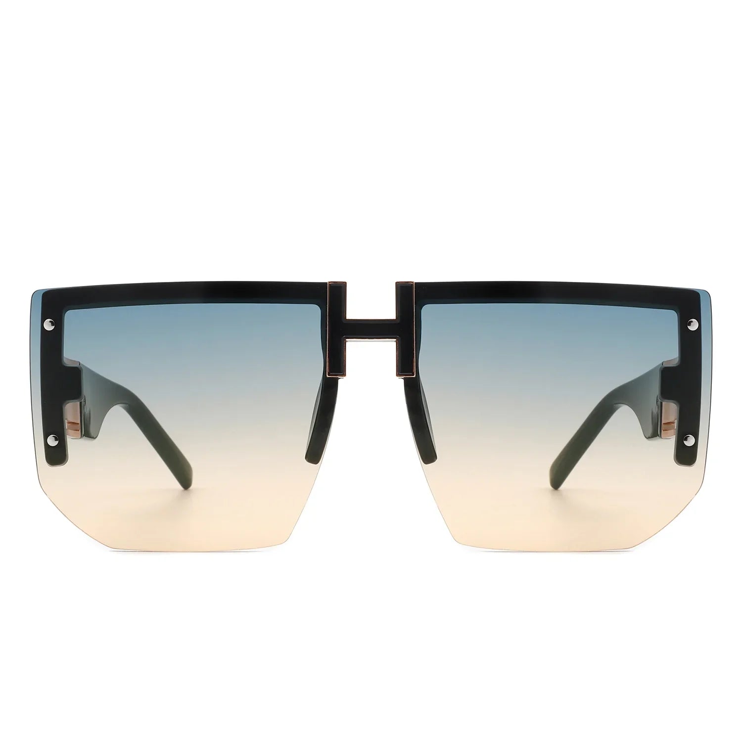 Kaelor - Square Oversized Flat Top Gradient Half Frame Sunglasses - Charming Charlie