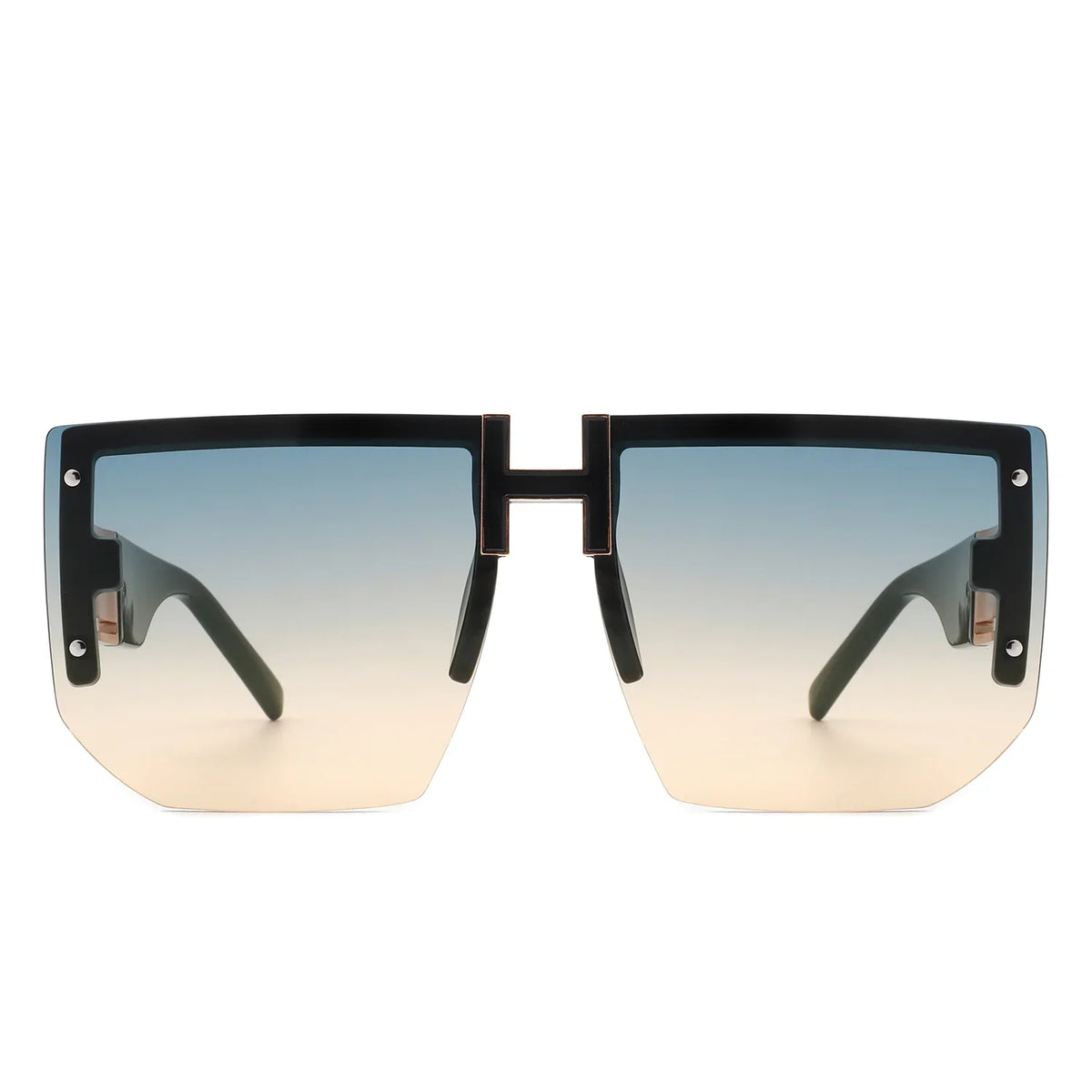 Kaelor - Square Oversized Flat Top Gradient Half Frame Sunglasses - Charming Charlie