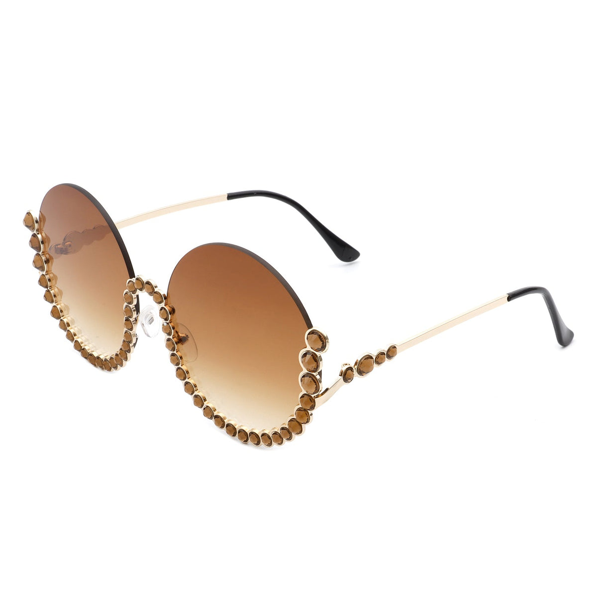 Gloriana - Women Circle Half Frame Oversize Rhinestone Fashion Round Sunglasses - Charming Charlie