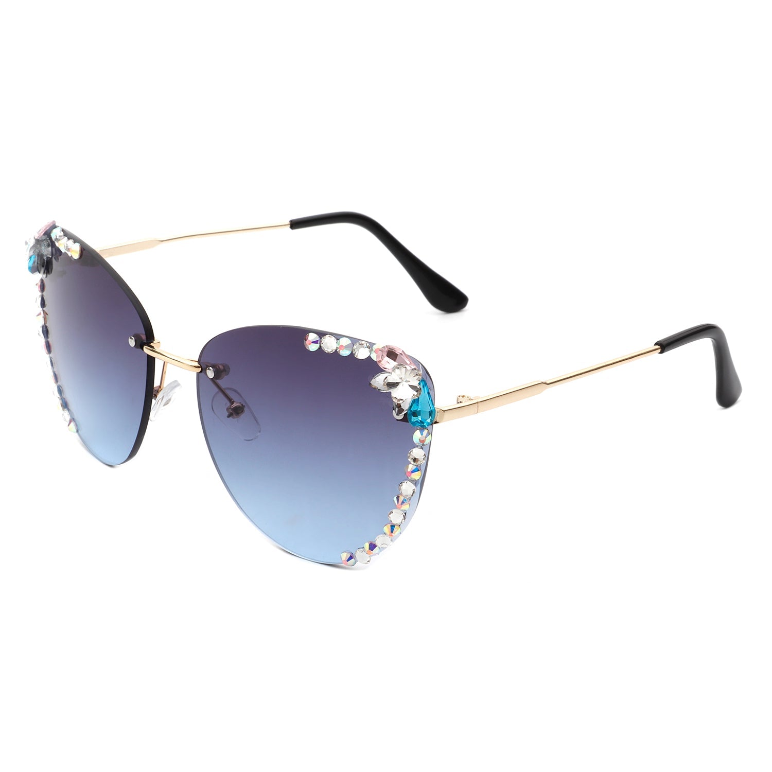 Nightbri - Women Rimless Tinted Chic Rhinestone Fashion Cat Eye Sunglasses - Charming Charlie