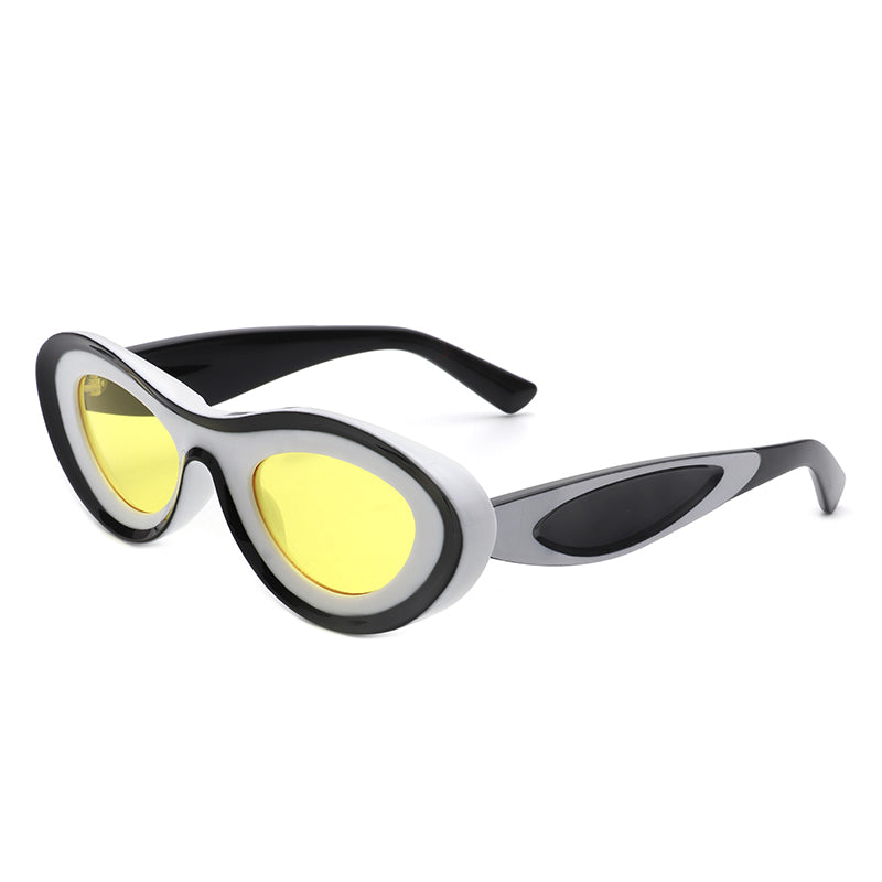 Alba - Oval Retro Round Tinted Fashion Cat Eye Sunglasses - Charming Charlie
