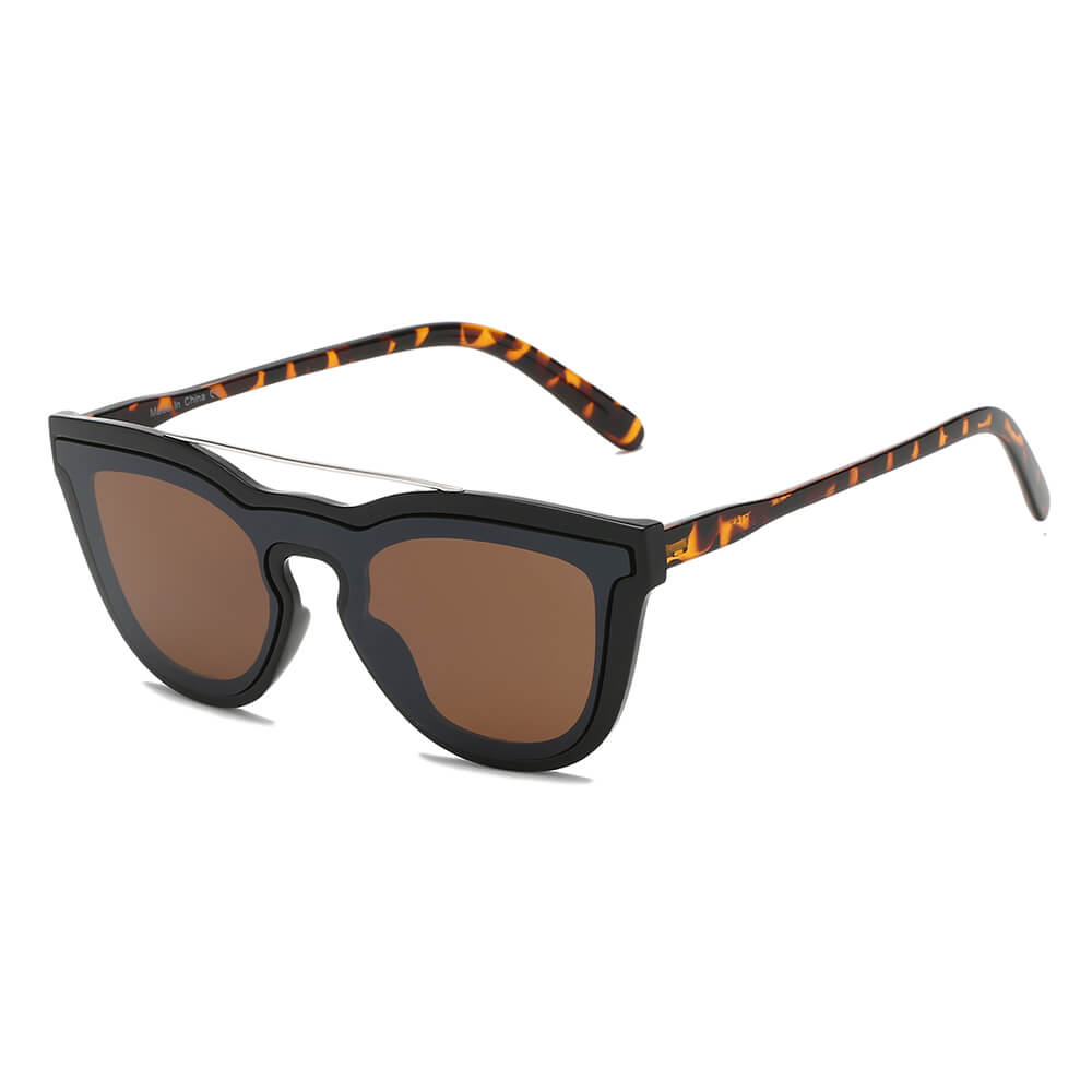 AIEA | S2064 - Unisex Fashion Brow-Bar Single Flat Lens Round Sunglasses Circle - Cramilo Eyewear - Stylish Trendy Affordable Sunglasses Clear Glasses Eye Wear Fashion
