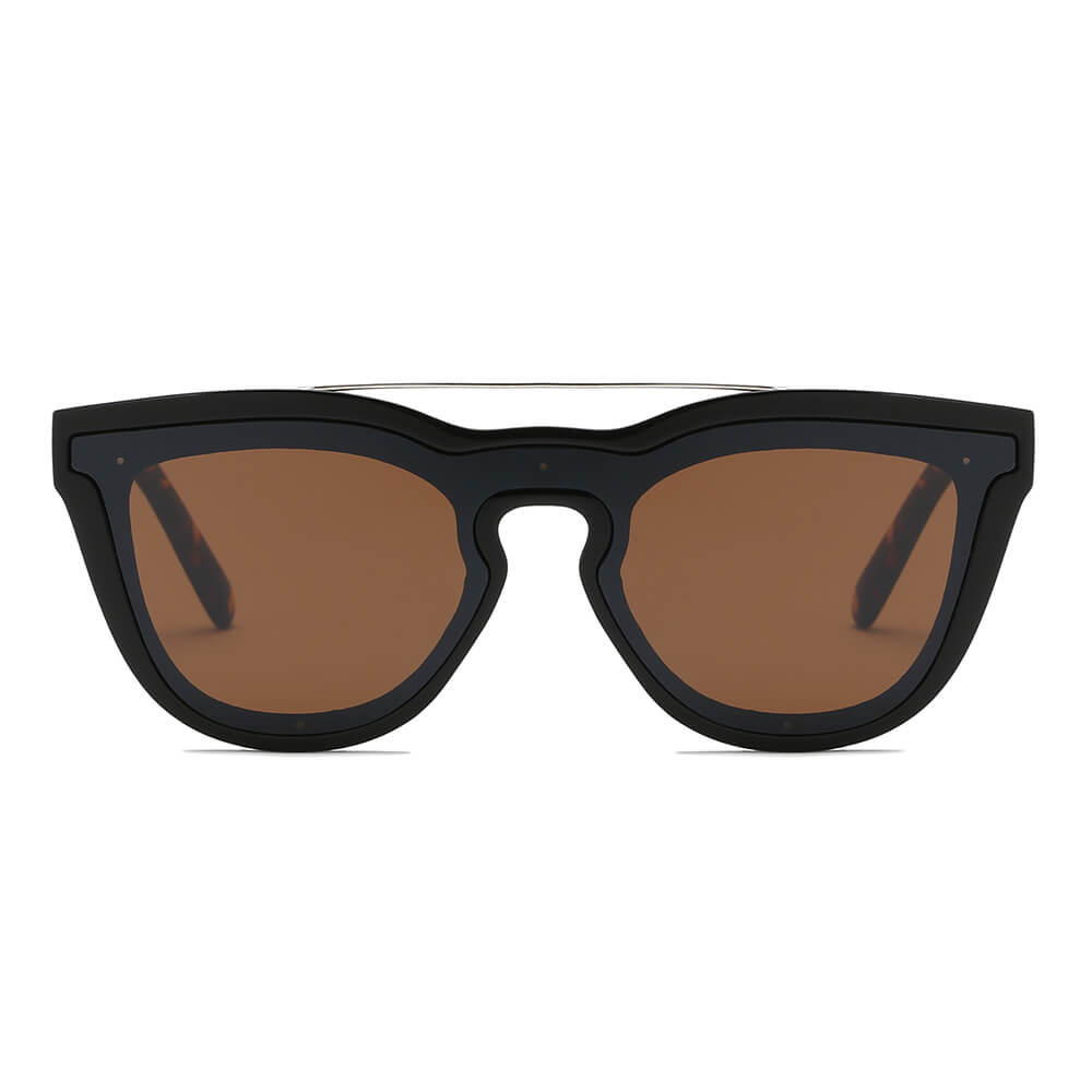 AIEA | S2064 - Unisex Fashion Brow-Bar Single Flat Lens Round Sunglasses Circle - Cramilo Eyewear - Stylish Trendy Affordable Sunglasses Clear Glasses Eye Wear Fashion
