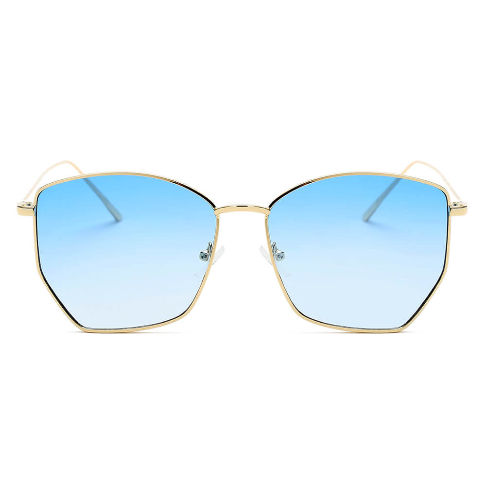 CARDIFF | S2073 - Women Oversize Geometric Metal Fashion Sunglasses - Cramilo Eyewear - Stylish Trendy Affordable Sunglasses Clear Glasses Eye Wear Fashion