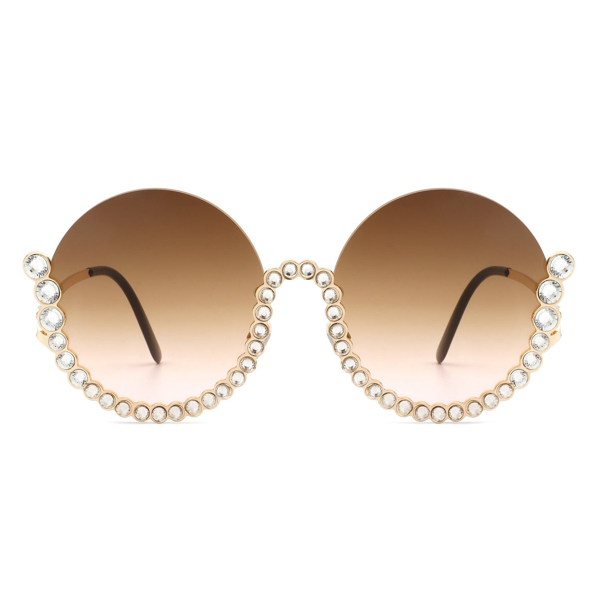 Gloriana - Women Circle Half Frame Oversize Rhinestone Fashion Round Sunglasses - Charming Charlie