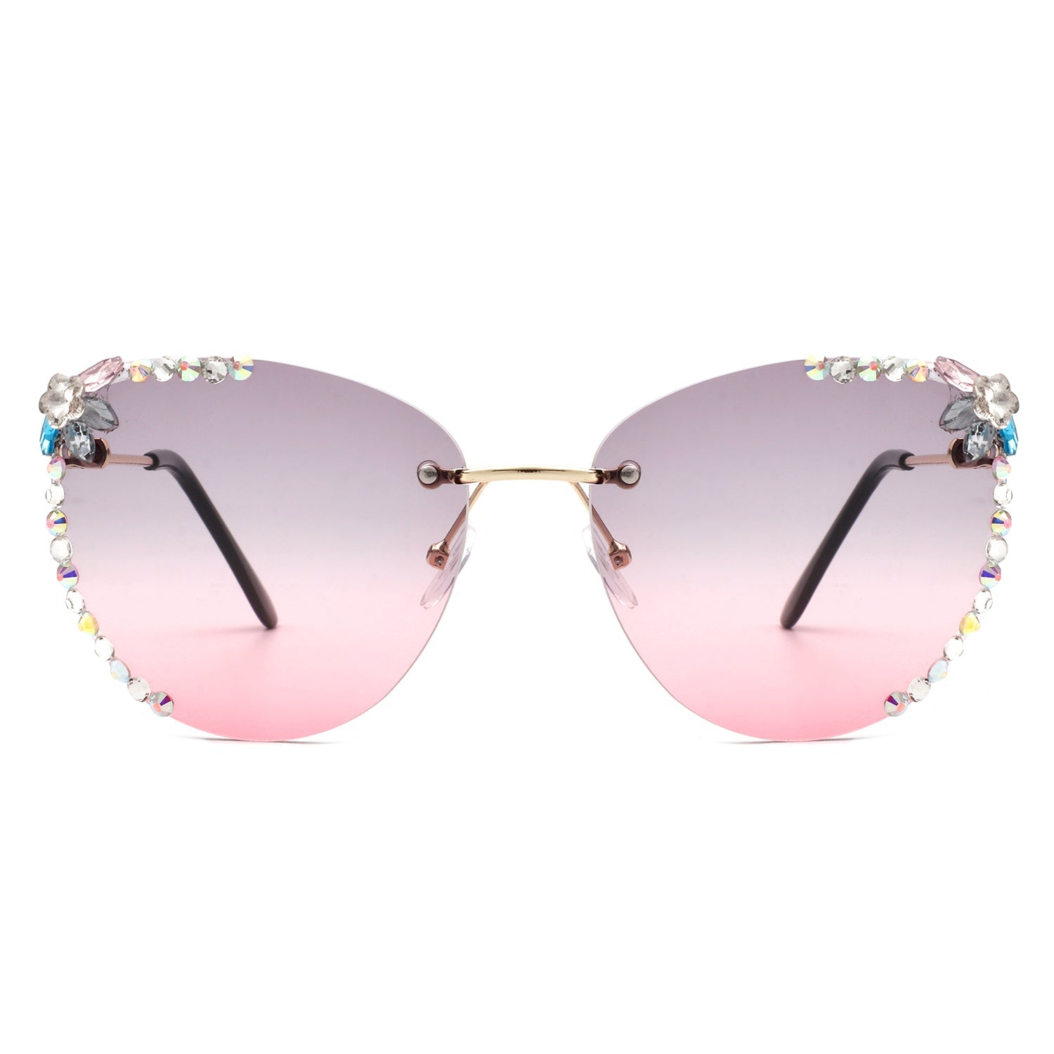 Nightbri - Women Rimless Tinted Chic Rhinestone Fashion Cat Eye Sunglasses - Charming Charlie