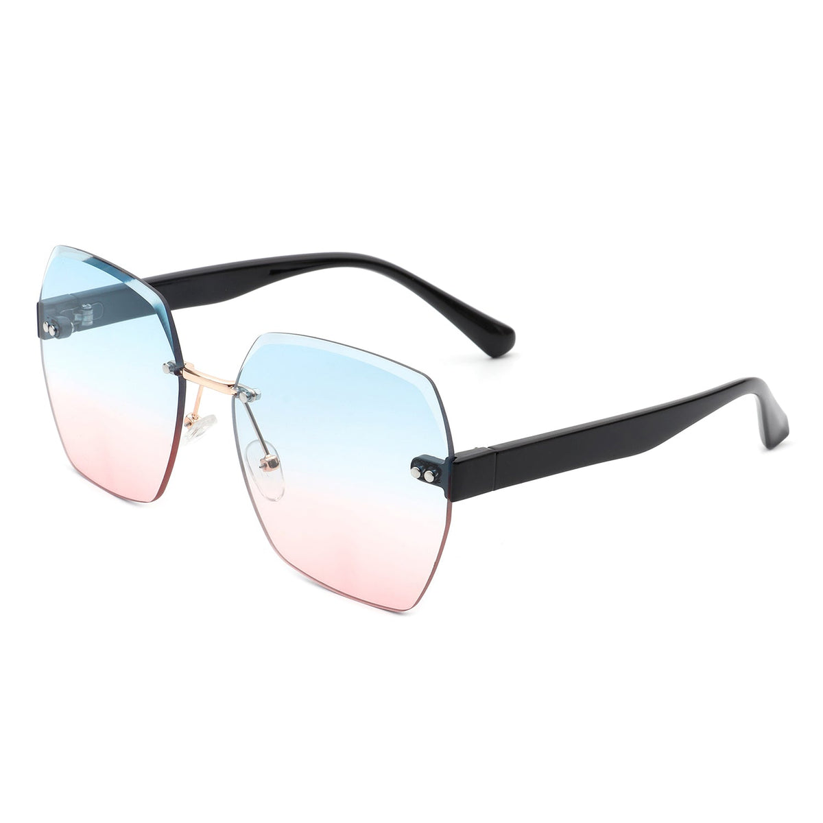 Evernova - Oversize Square Geometric Rimless Tinted Fashion Sunglasses - Charming Charlie