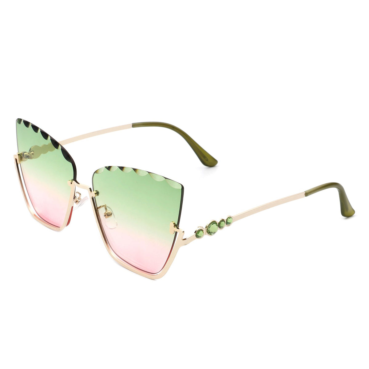 Starfire - Half Frame Square Irregular Tinted Fashion Cat Eye Sunglasses - Charming Charlie