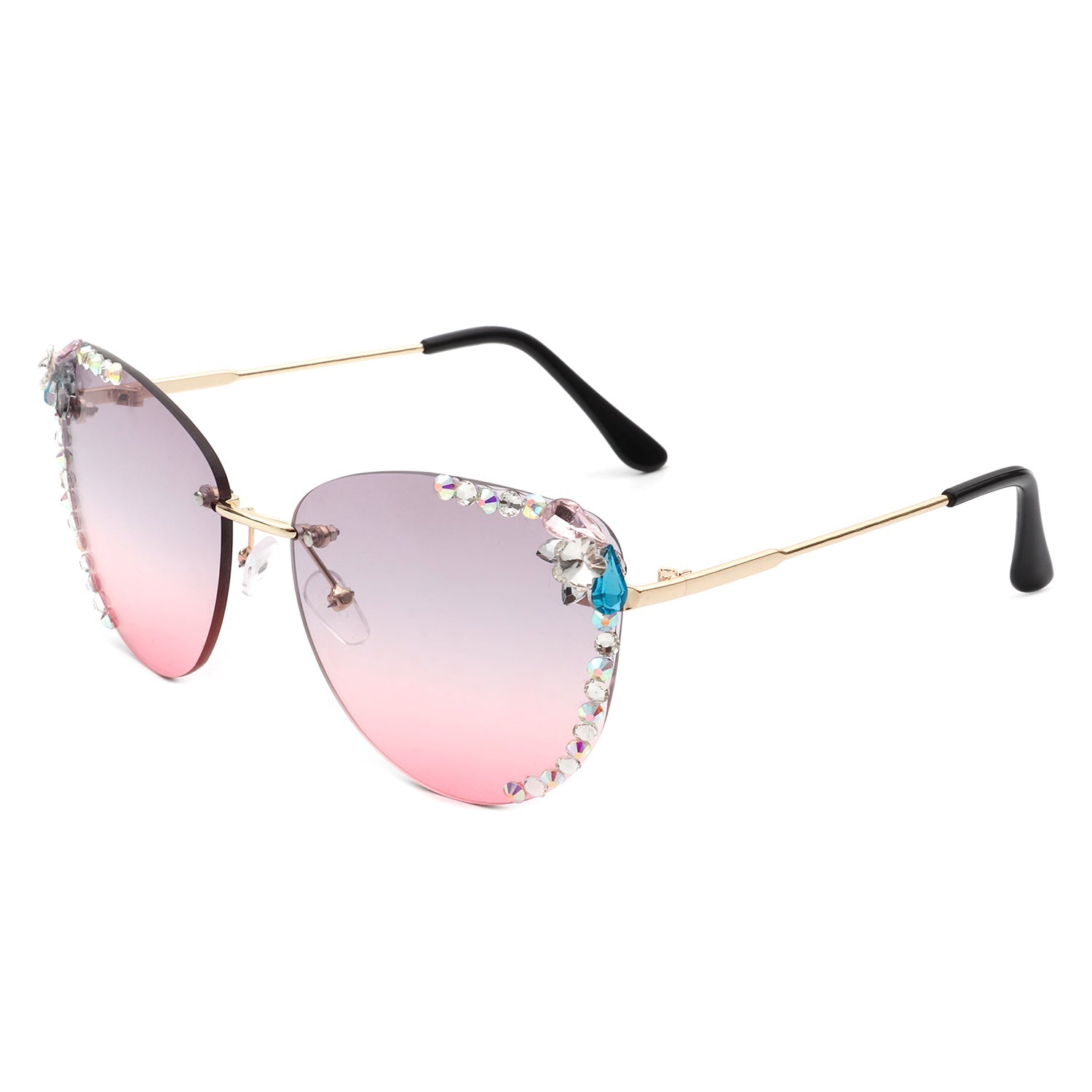 Nightbri - Women Rimless Tinted Chic Rhinestone Fashion Cat Eye Sunglasses - Charming Charlie