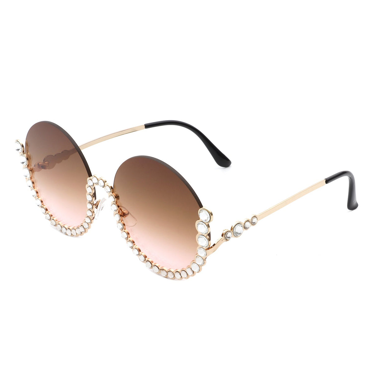 Gloriana - Women Circle Half Frame Oversize Rhinestone Fashion Round Sunglasses - Charming Charlie