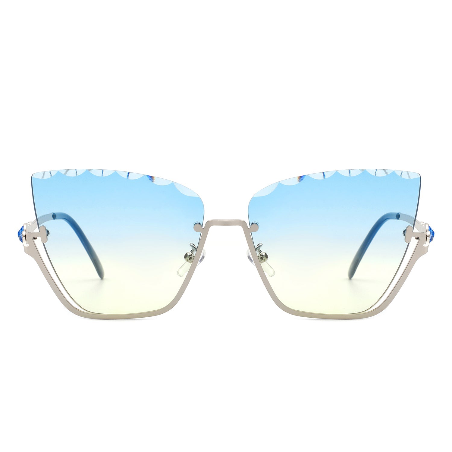 Starfire - Half Frame Square Irregular Tinted Fashion Cat Eye Sunglasses - Charming Charlie