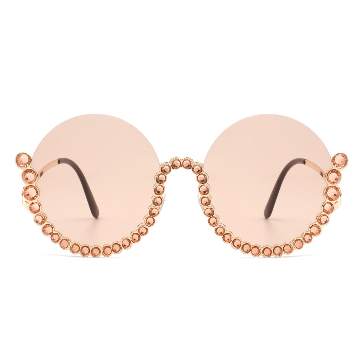 Gloriana - Women Circle Half Frame Oversize Rhinestone Fashion Round Sunglasses - Charming Charlie