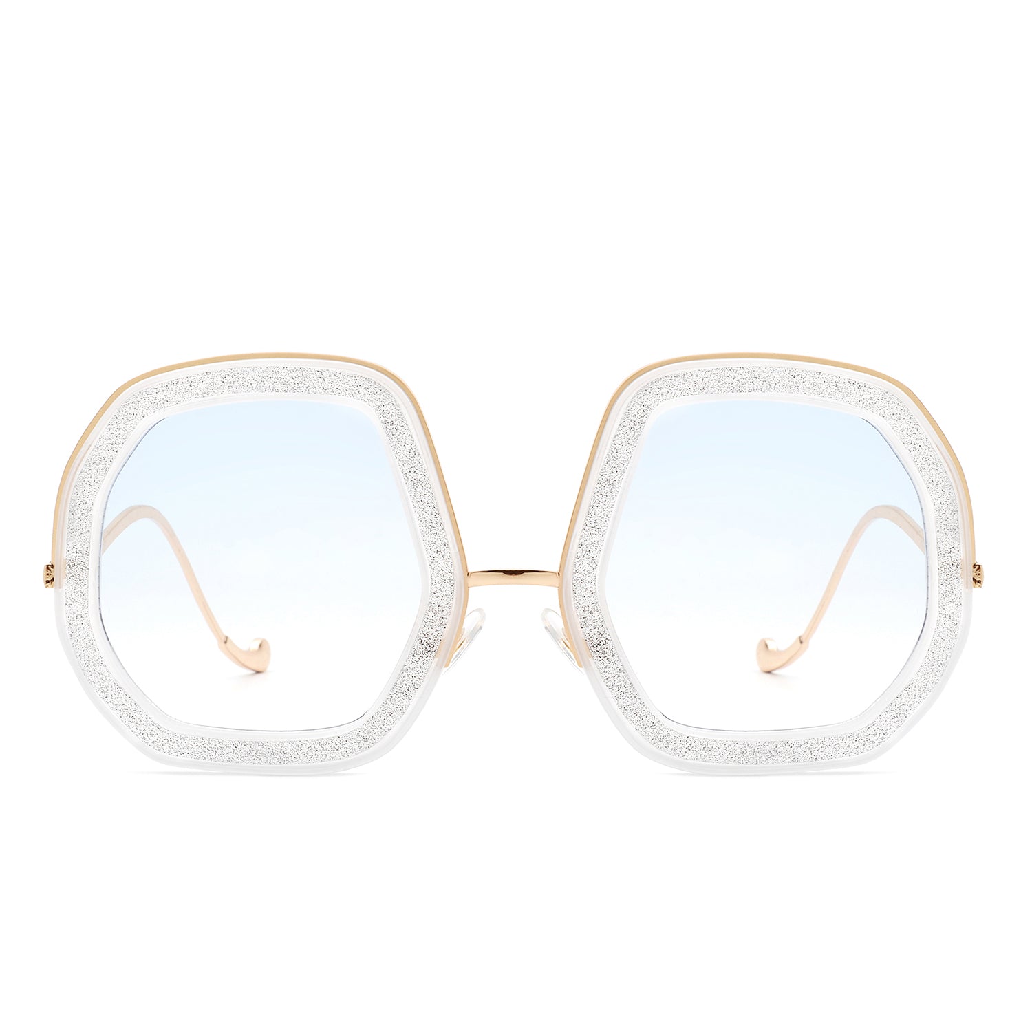 Xanadawn - Women Round Irregular Geometric Glitter Fashion Sunglasses - Charming Charlie