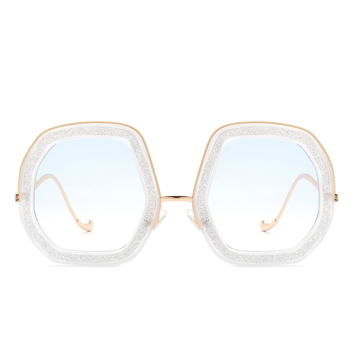 Xanadawn - Women Round Irregular Geometric Glitter Fashion Sunglasses - Charming Charlie