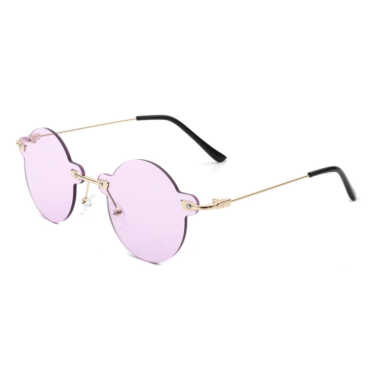 Crescent - Circle Retro Round Rimless Fashion Tinted Vintage Sunglasses - Charming Charlie