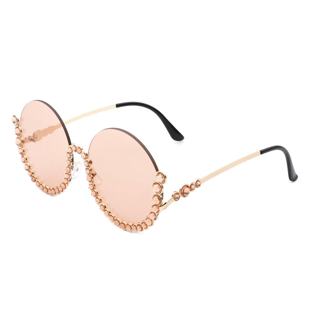 Gloriana - Women Circle Half Frame Oversize Rhinestone Fashion Round Sunglasses - Charming Charlie