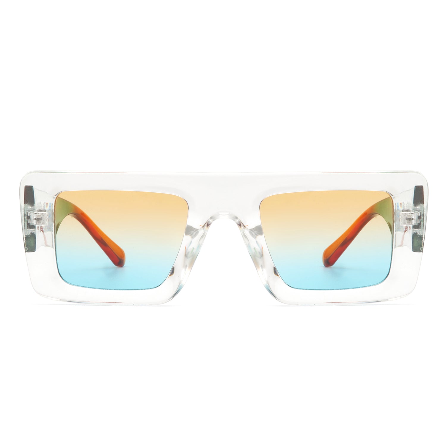 Lumos - Square Retro Two-Tone Thick Frame Flat-Top Sunglasses - Charming Charlie