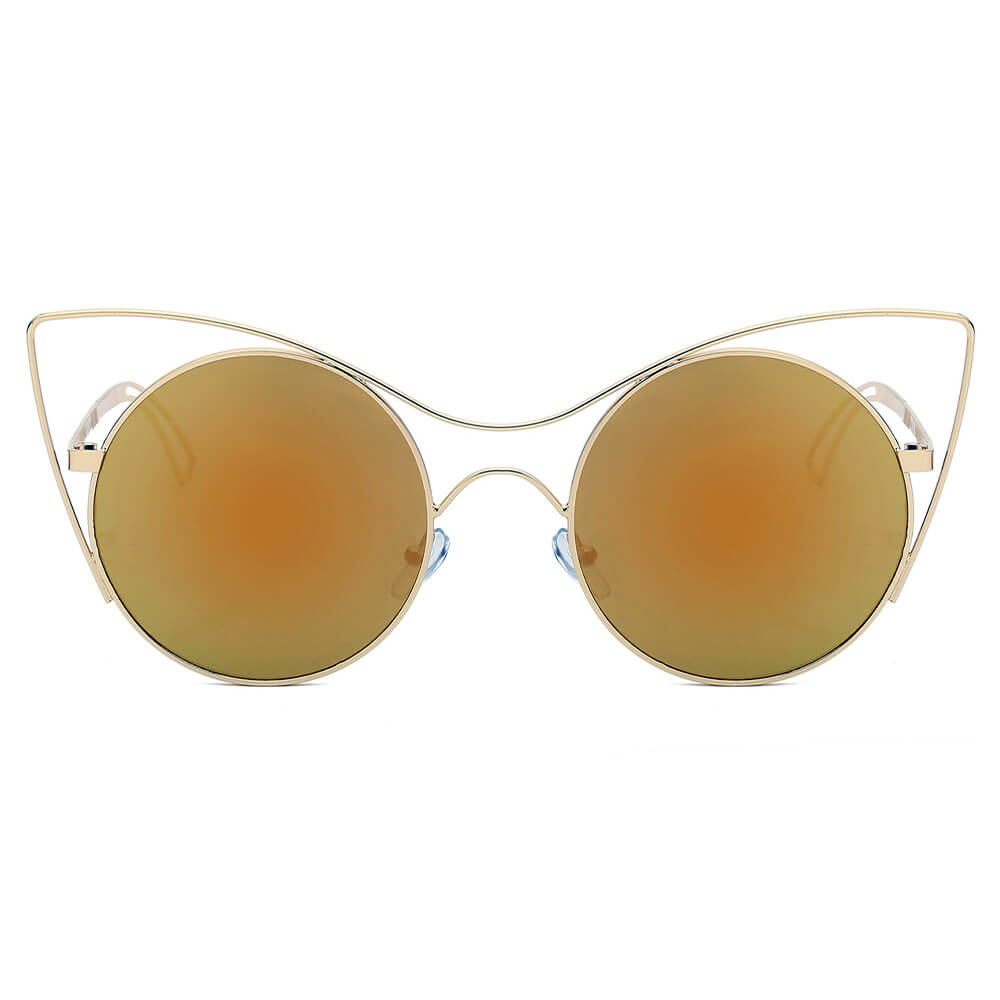 GERING | S2049 - Women Round High Pointed Cat Eye Sunglasses - Cramilo Eyewear - Stylish Trendy Affordable Sunglasses Clear Glasses Eye Wear Fashion