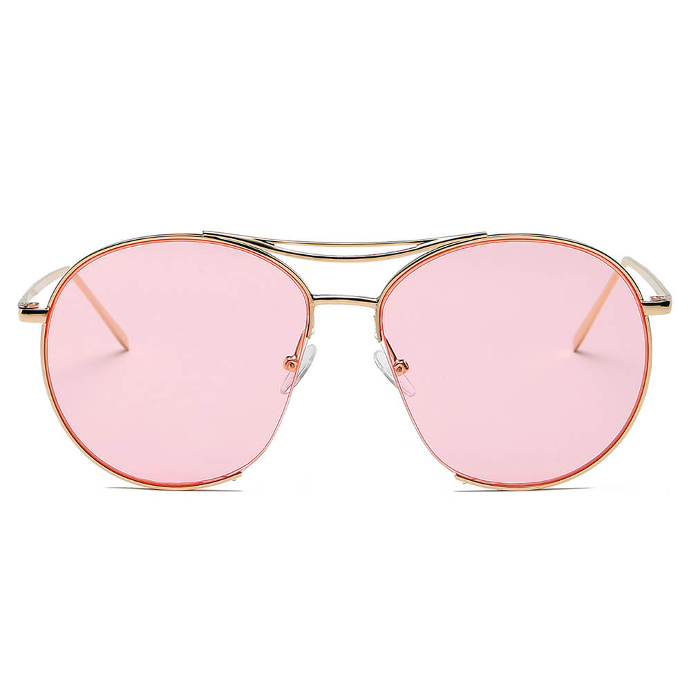 LOUDON | S2036 - Oversize Tinted Lens Round Aviator Sunglasses - Cramilo Eyewear - Stylish Trendy Affordable Sunglasses Clear Glasses Eye Wear Fashion