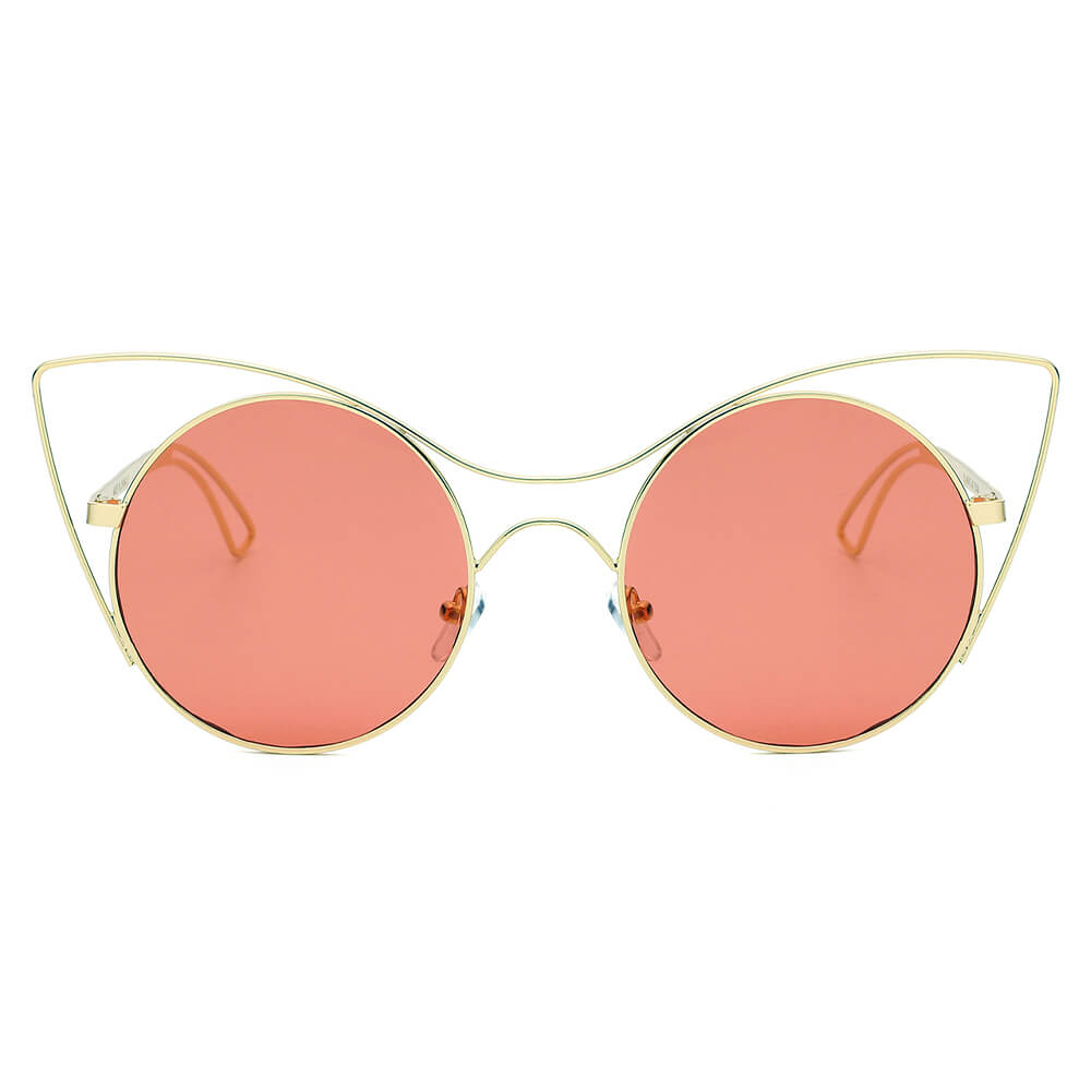 GERING | S2049 - Women Round High Pointed Cat Eye Sunglasses - Cramilo Eyewear - Stylish Trendy Affordable Sunglasses Clear Glasses Eye Wear Fashion