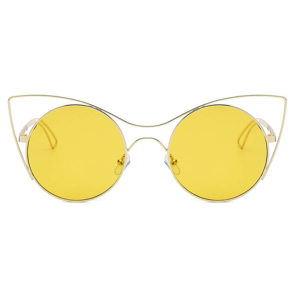 GERING | S2049 - Women Round High Pointed Cat Eye Sunglasses - Cramilo Eyewear - Stylish Trendy Affordable Sunglasses Clear Glasses Eye Wear Fashion