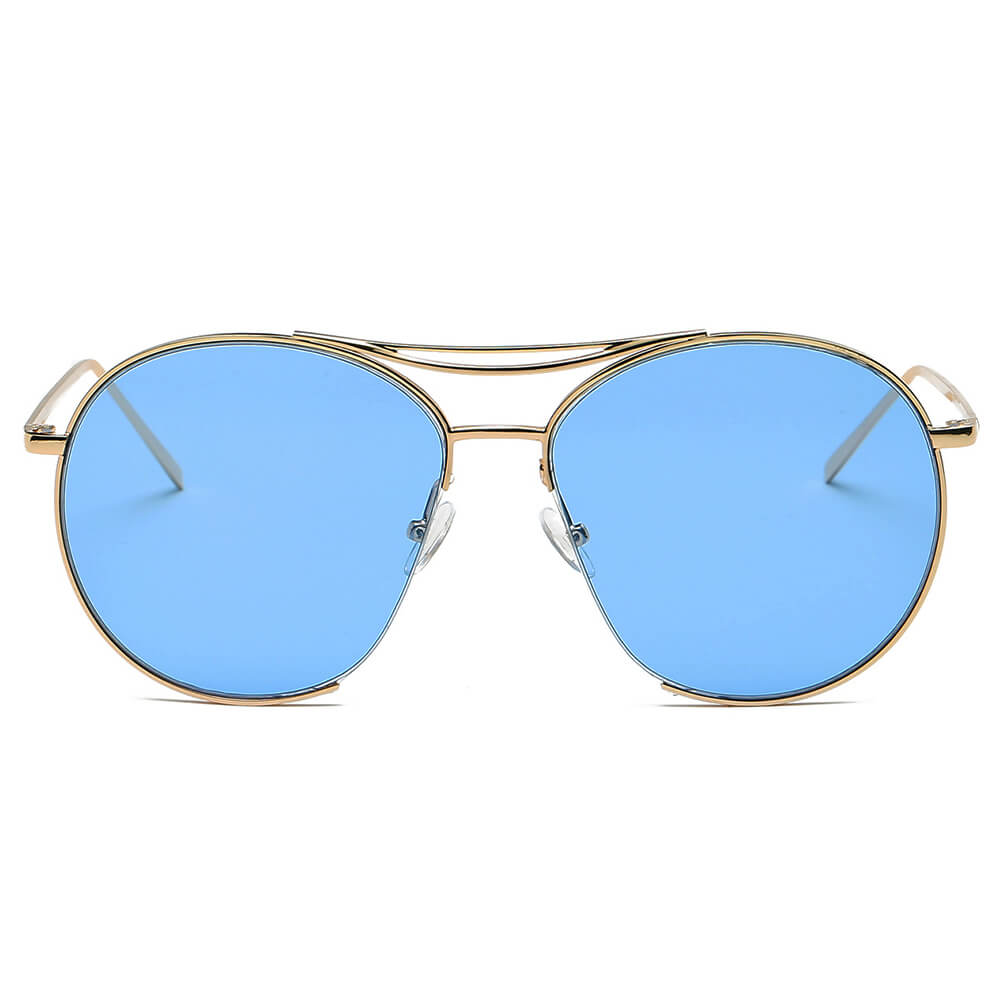 LOUDON | S2036 - Oversize Tinted Lens Round Aviator Sunglasses - Cramilo Eyewear - Stylish Trendy Affordable Sunglasses Clear Glasses Eye Wear Fashion