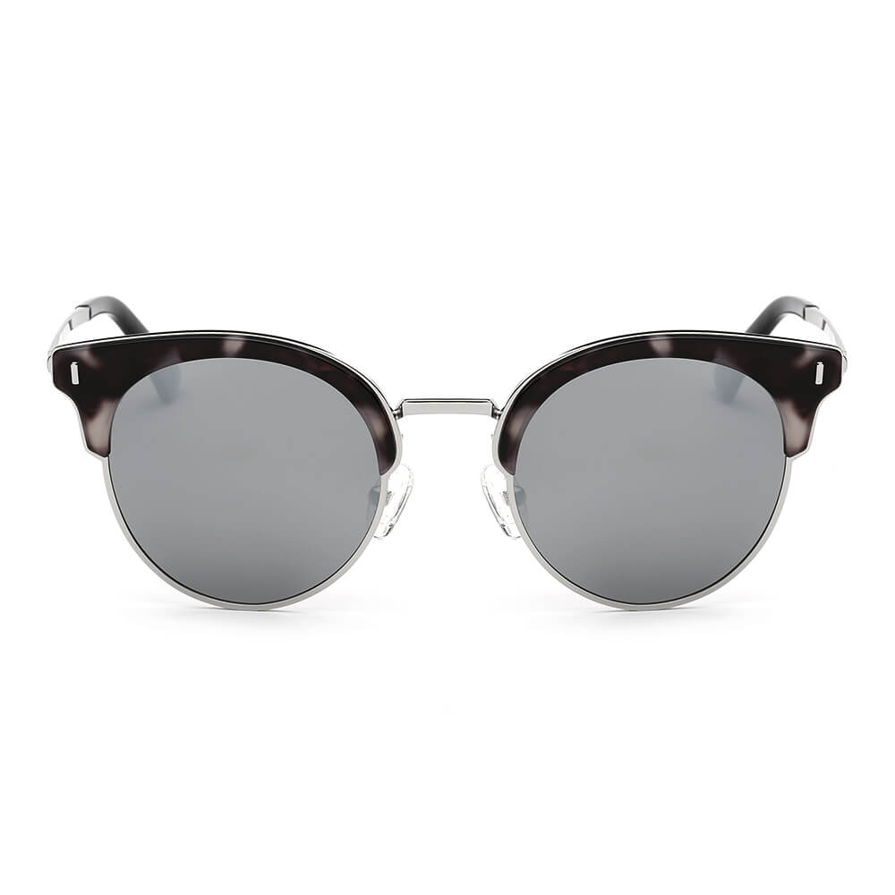 BILOXI | CA05K - Women Half Frame Round Cat Eye Polarized Sunglasses - Cramilo Eyewear - Stylish Trendy Affordable Sunglasses Clear Glasses Eye Wear Fashion