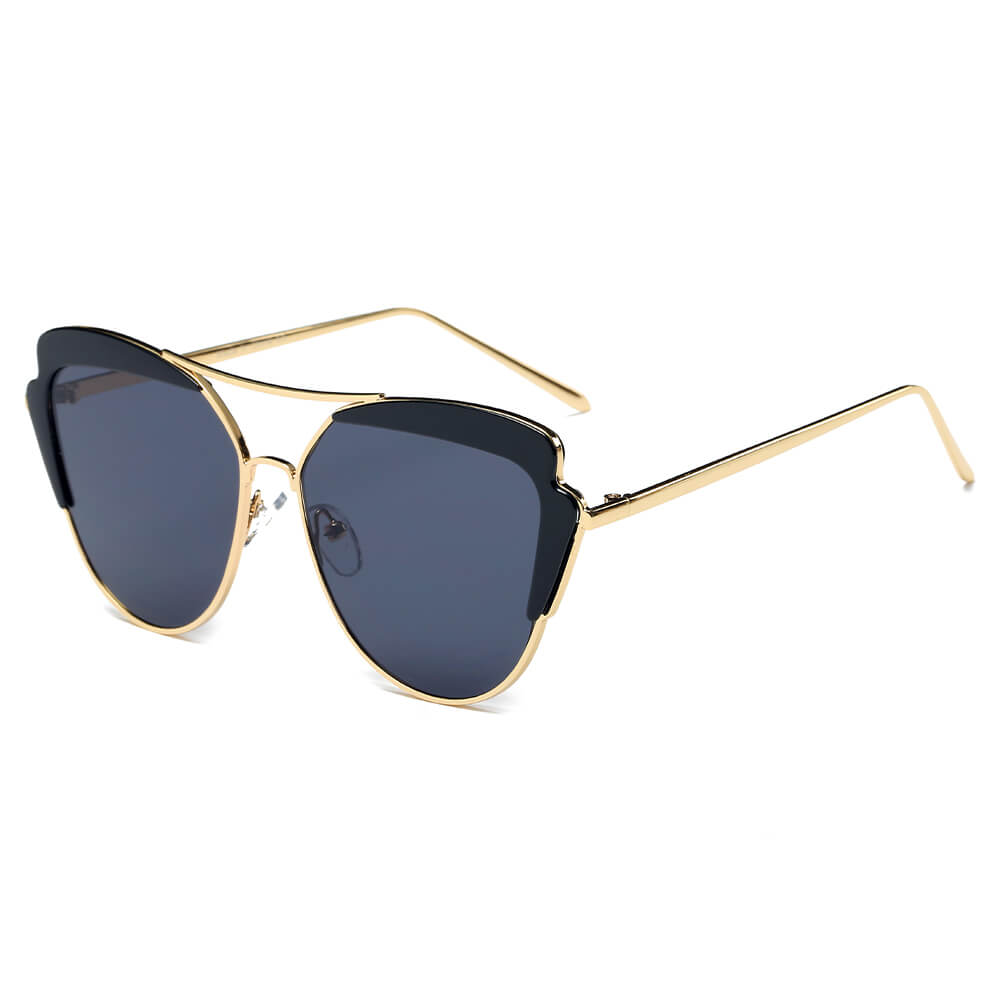 GALVESTON | CD11 - Women's Brow Bar Mirrored Lens Cat Eye Sunglasses - Cramilo Eyewear - Stylish Trendy Affordable Sunglasses Clear Glasses Eye Wear Fashion