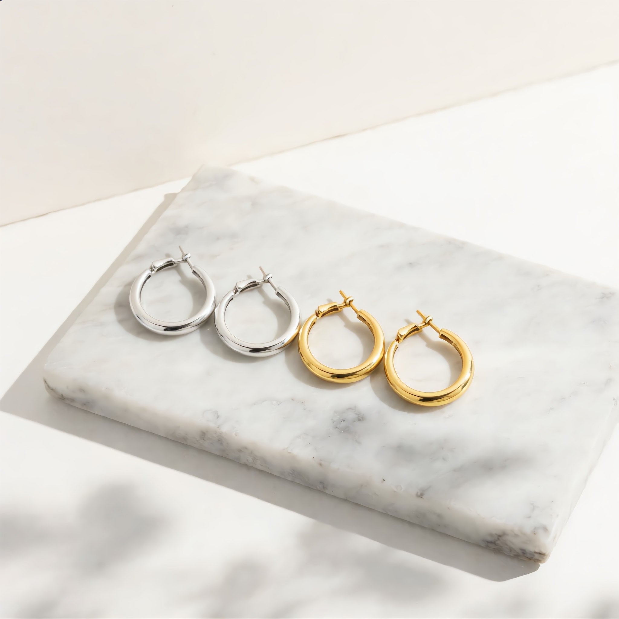 Silver and Gold Chunky Hollow Tube Hoop Earrings - Charming Charlie