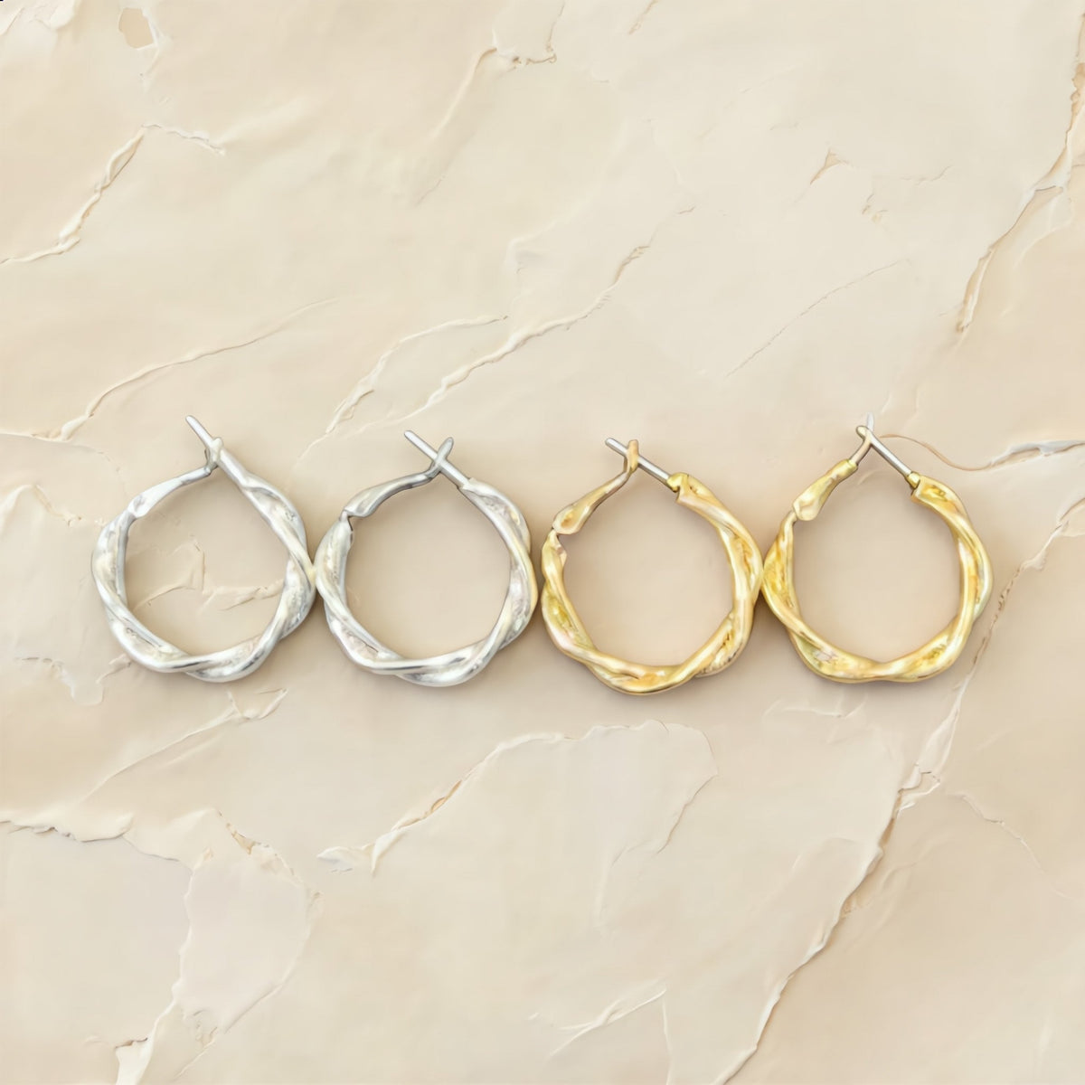 Textured Silver and Gold Twisted Hoop Earrings - Charming Charlie