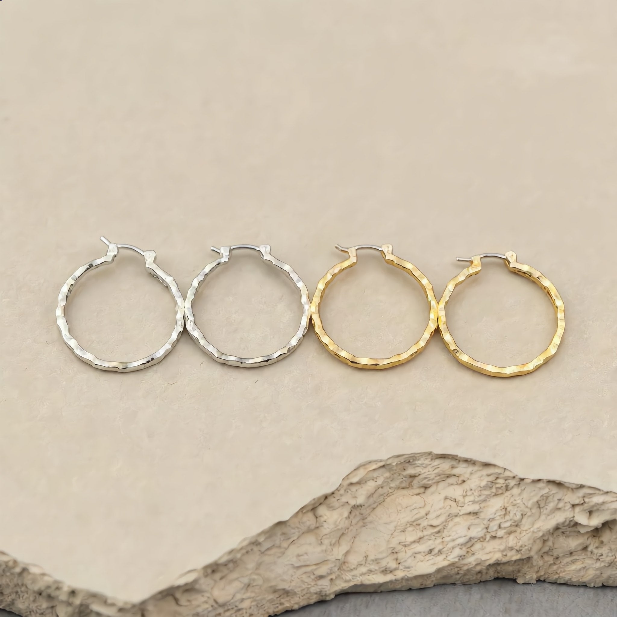 Silver and Gold Faceted Hoop Earrings - Charming Charlie