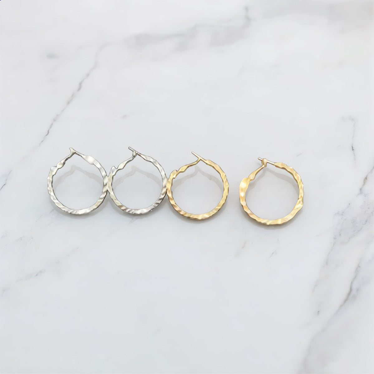 Silver and Gold Hammered Metal Hoop Earrings - Charming Charlie