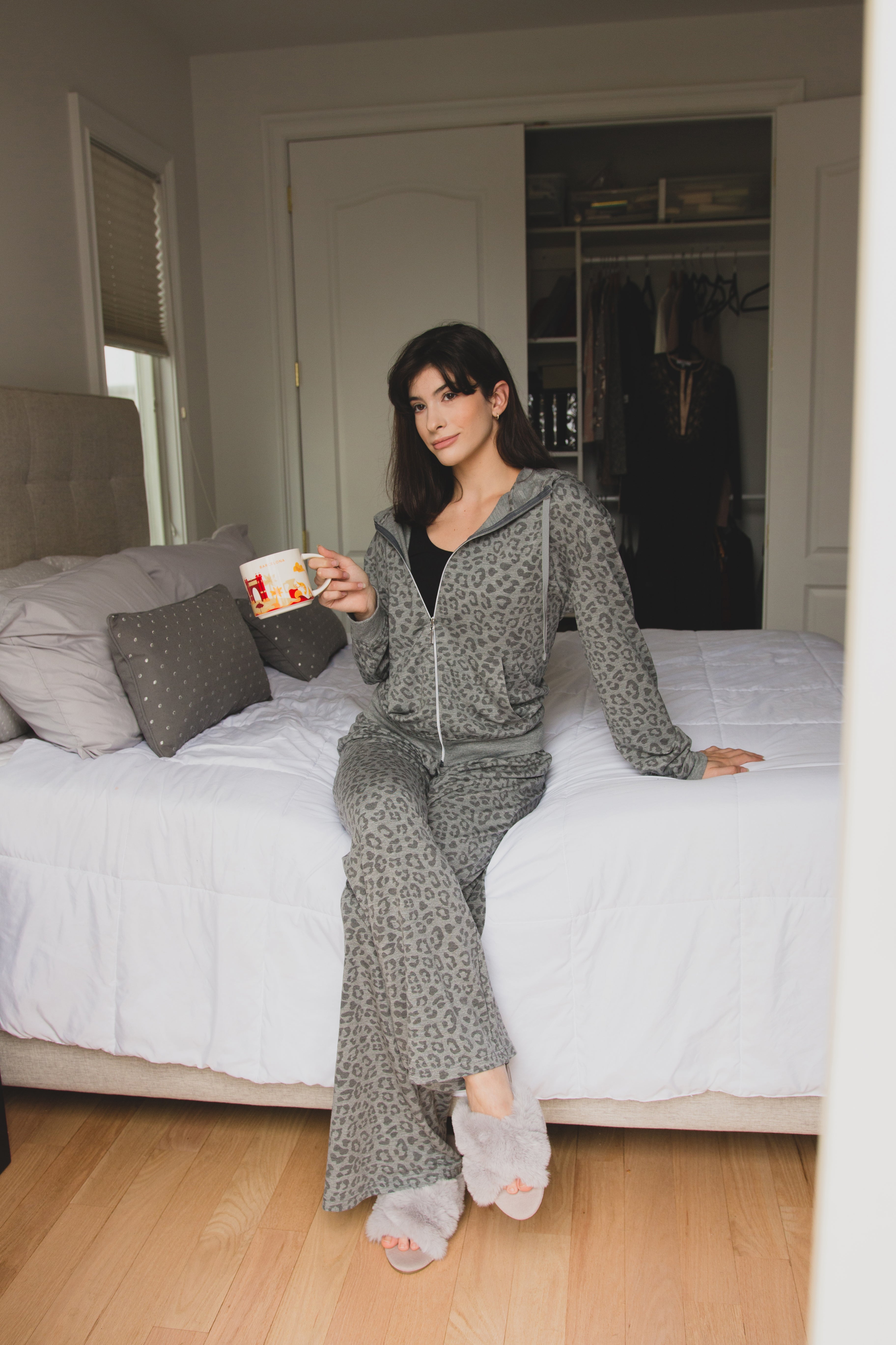 Women's French Terry Cloth Leopard Print Lounge Pants - Charming Charlie