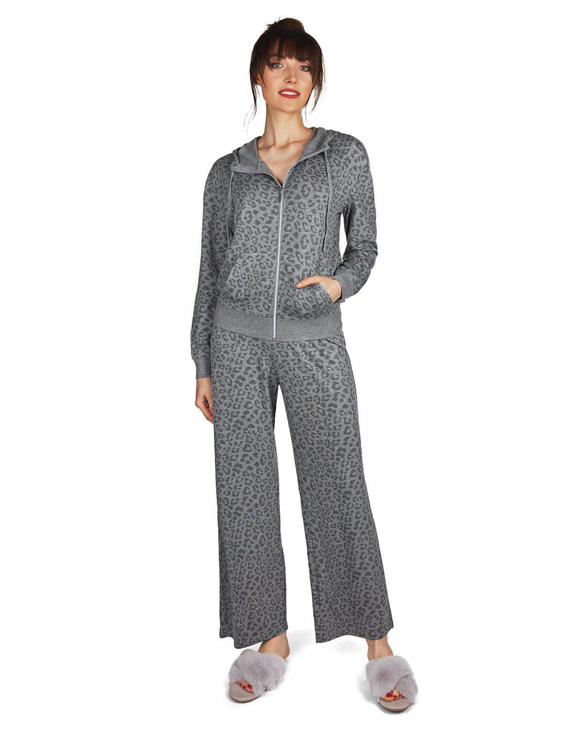 Women's Leopard Print French Terry Cloth Lounge Hoodie - Charming Charlie