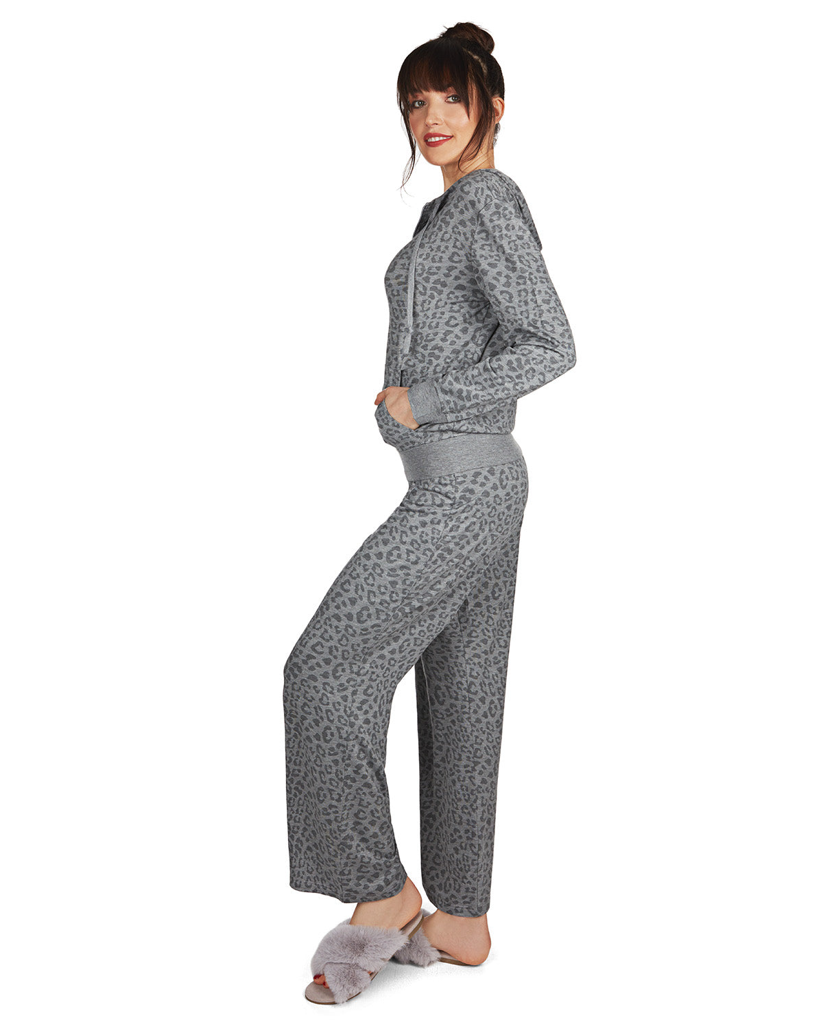 Women's Leopard Print French Terry Cloth Lounge Hoodie - Charming Charlie