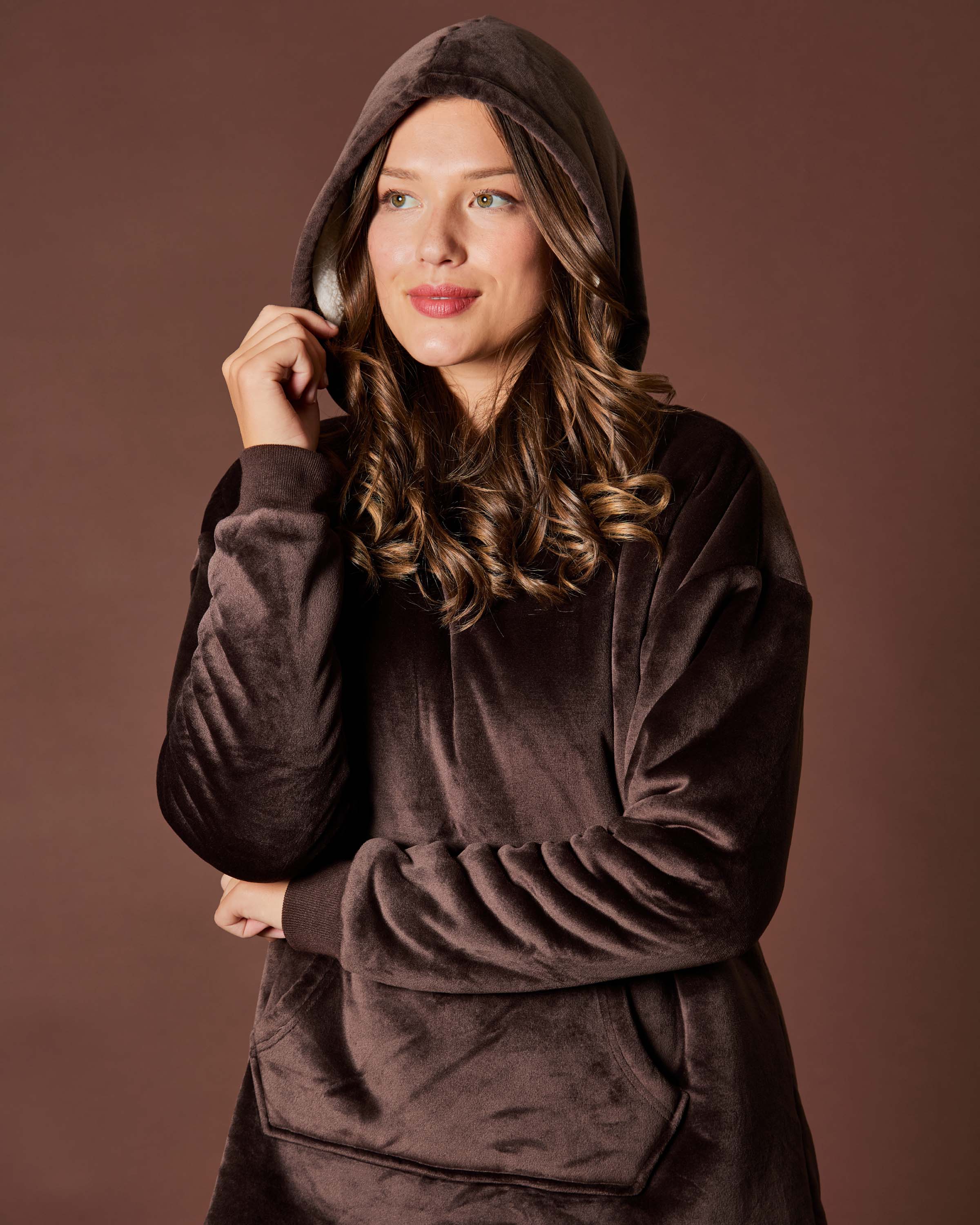 Women's Sherpa-Lined Soft Velour Hooded Lounge Top - Charming Charlie