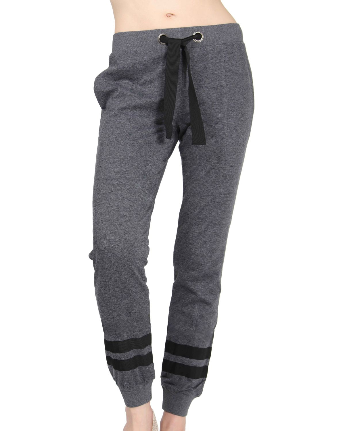 Women's Cotton Blend Jogger Pants with Contrast Ribbon Stripes - Charming Charlie