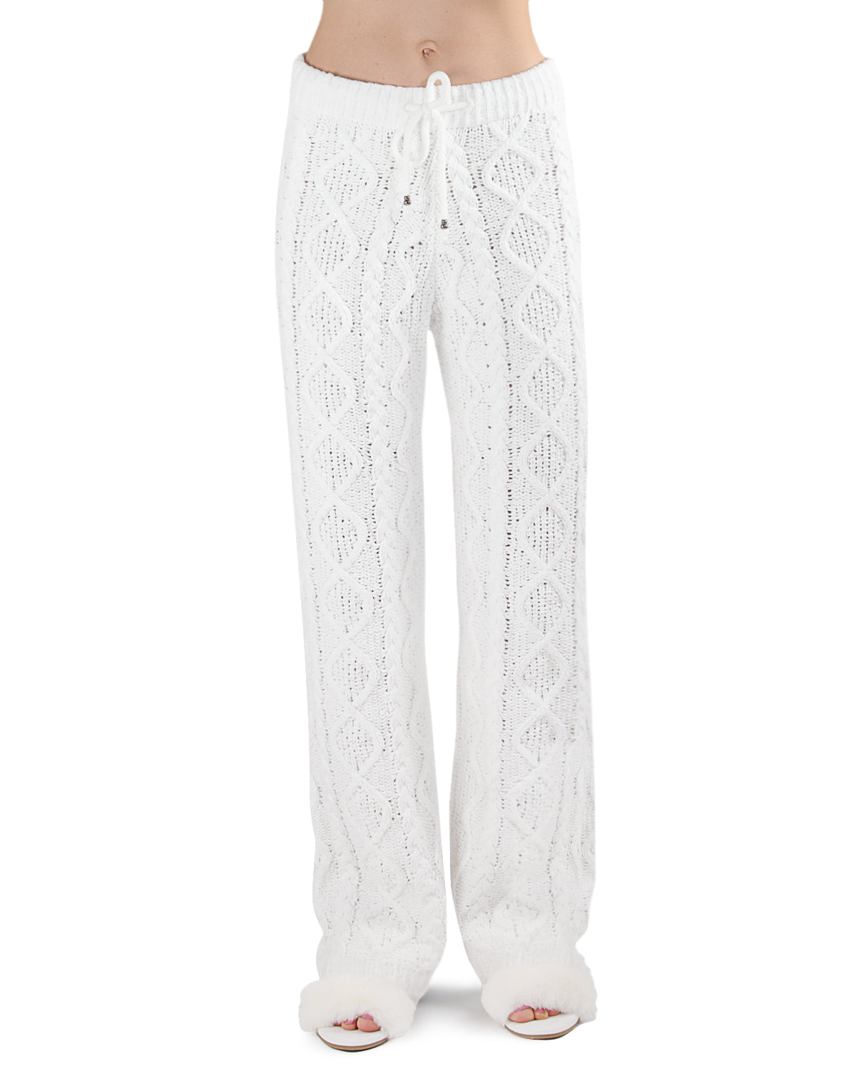 Women's Cable Knit Marshmallow Plush Drawstring Pants - Charming Charlie