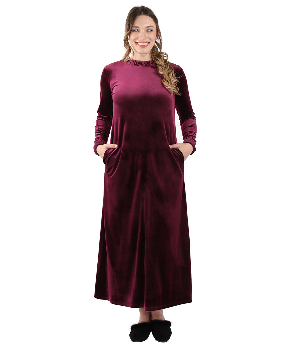 Women's Velour Ruched Neck Full Length Lounger Gown - Charming Charlie