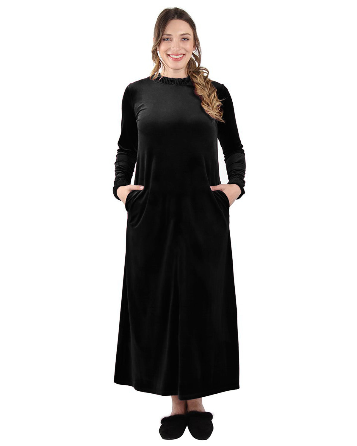 Women's Velour Ruched Neck Full Length Lounger Gown - Charming Charlie