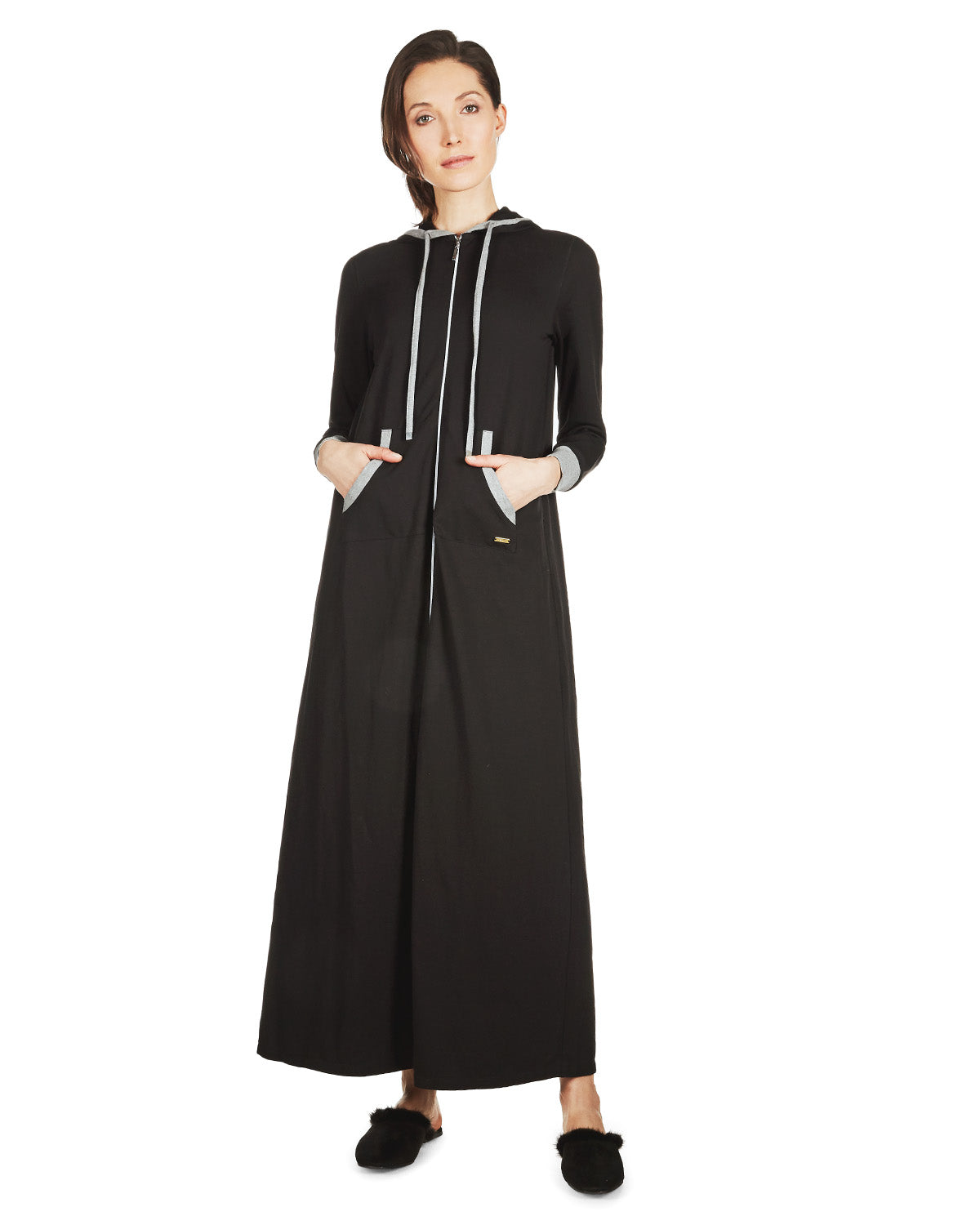 Women's Colorblock Cotton Blend Zippered Full Length Lounger Gown - Charming Charlie