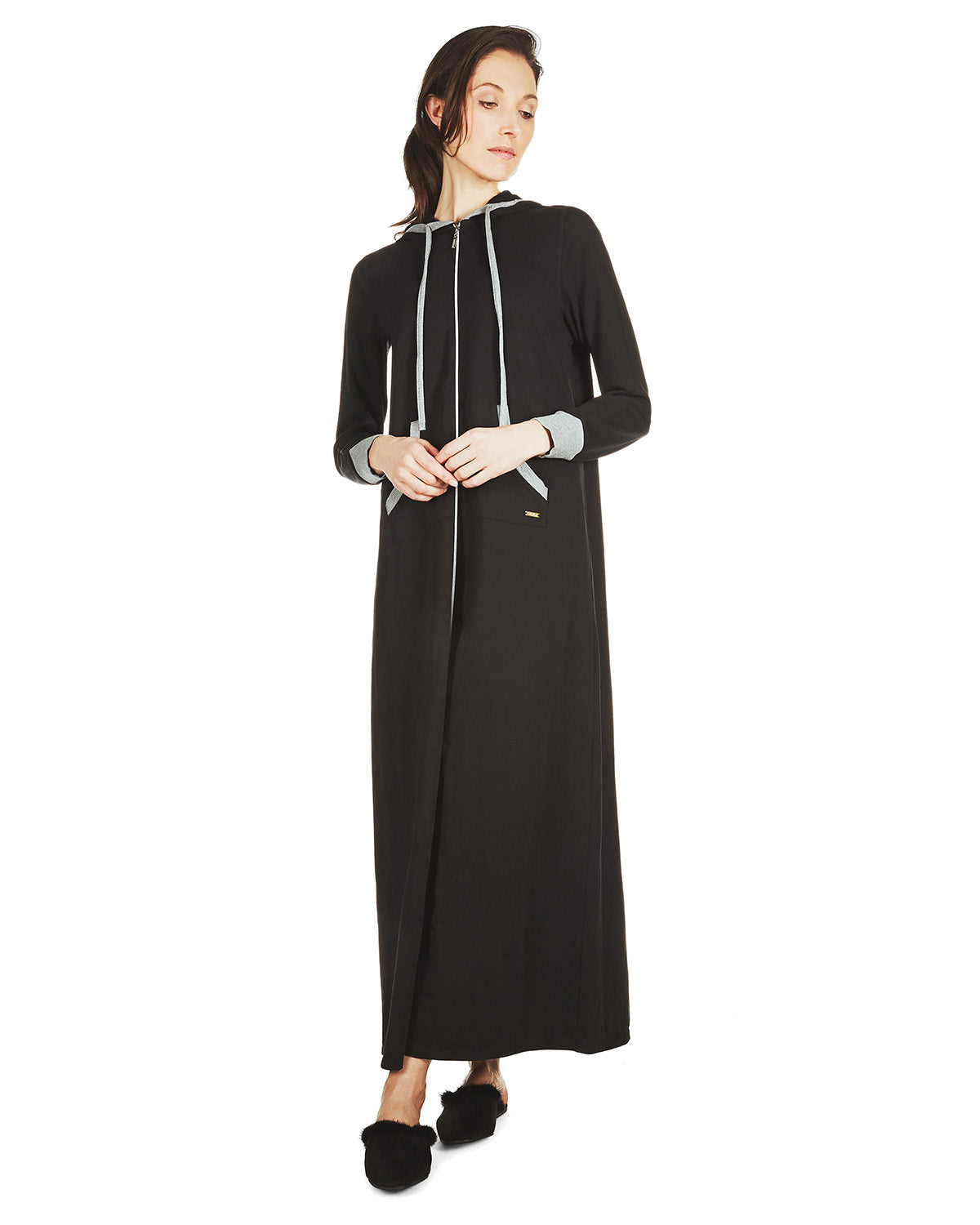 Women's Colorblock Cotton Blend Zippered Full Length Lounger Gown - Charming Charlie