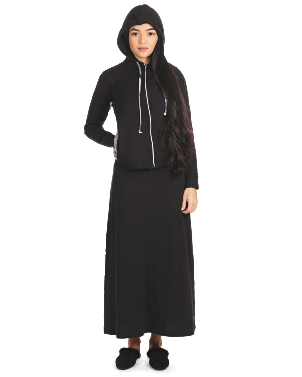 Women's Cotton Blend French Terry Zippered Lounger Gown Set - Charming Charlie
