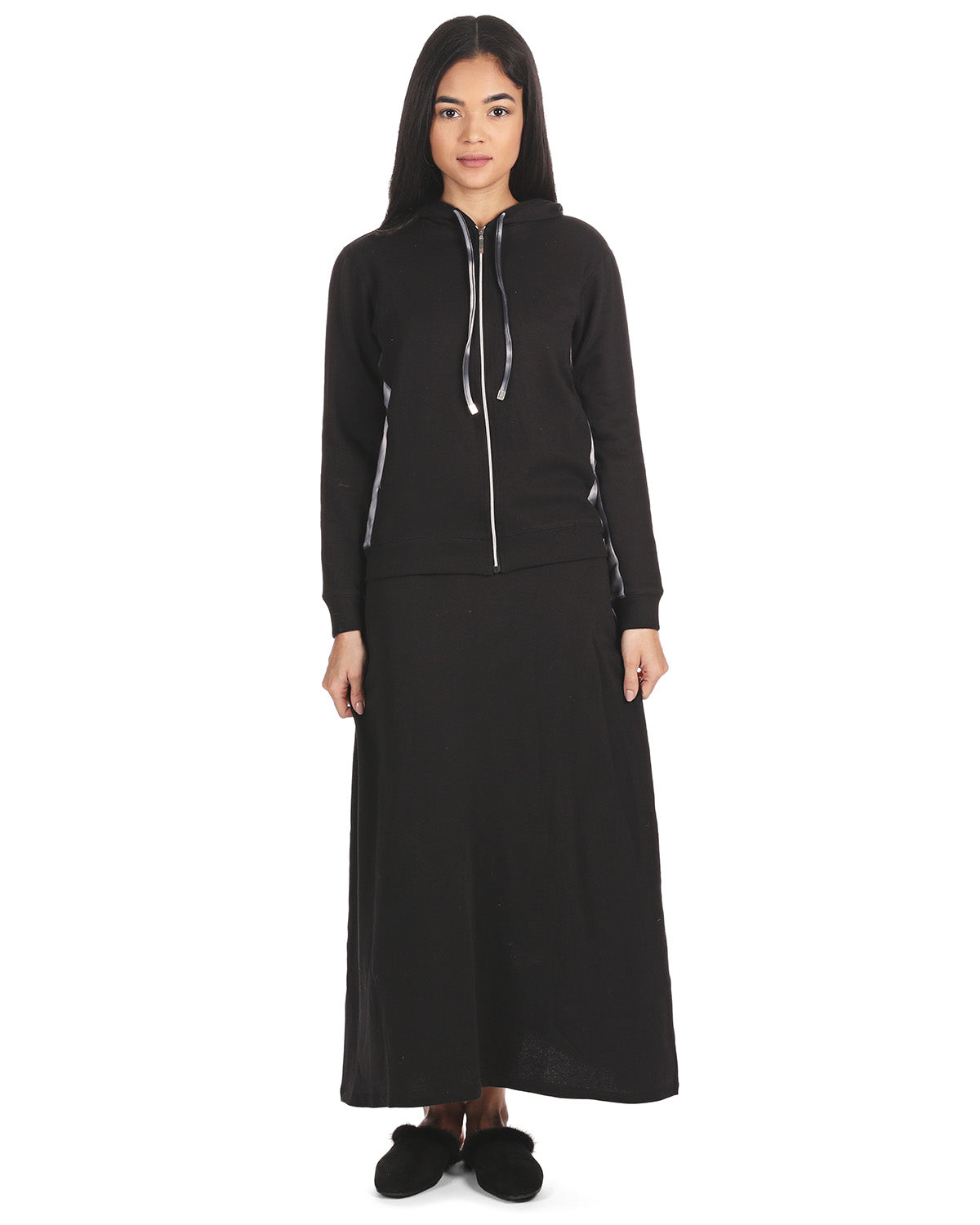 Women's Cotton Blend French Terry Zippered Lounger Gown Set - Charming Charlie