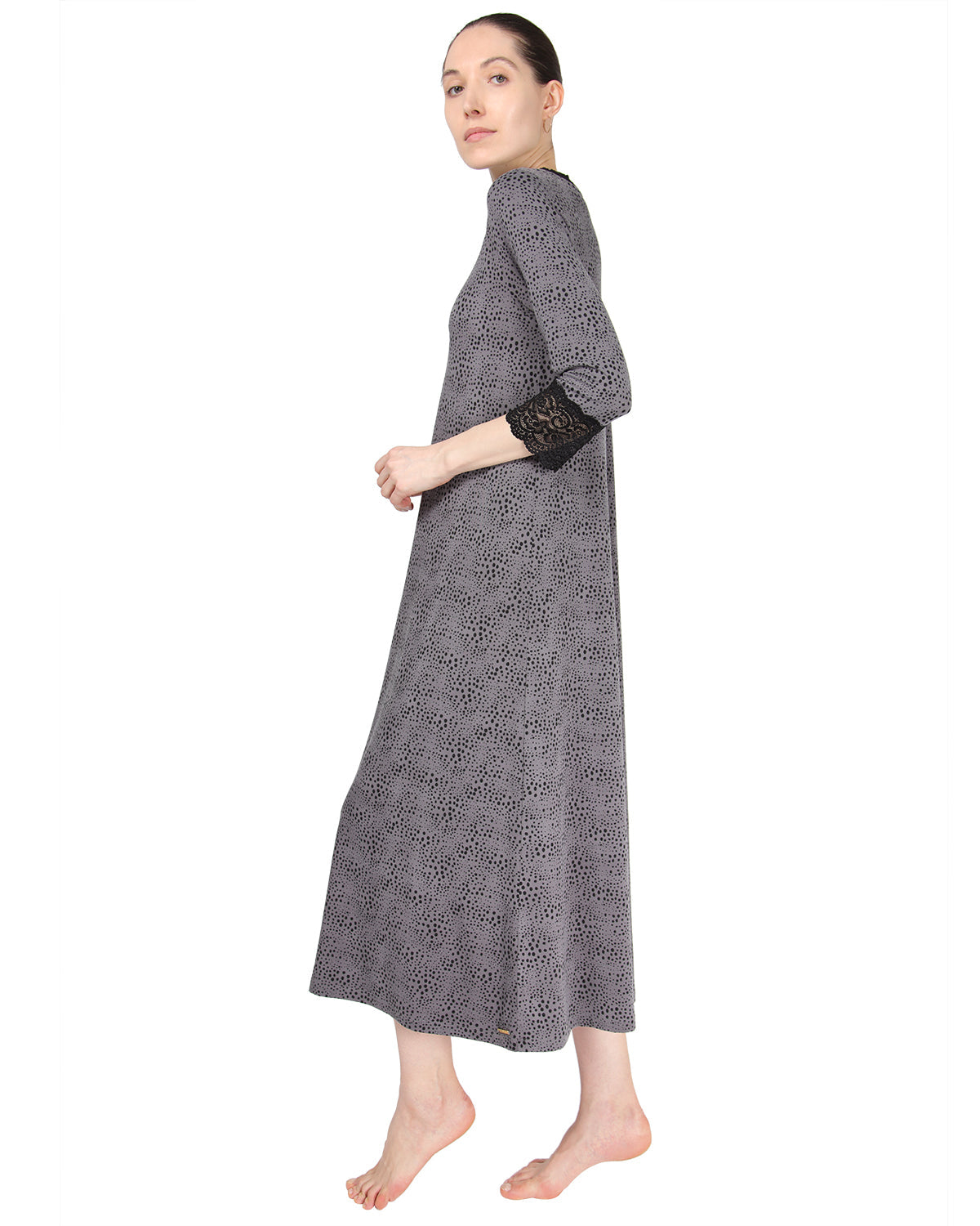 Women's Three Quarter Sleeve Nightgown with Lace Trim - Charming Charlie