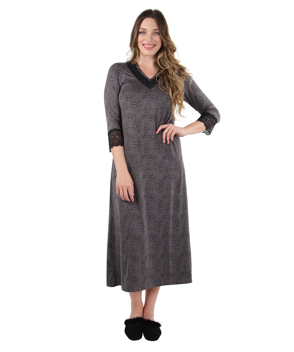 Women's Three Quarter Sleeve Nightgown with Lace Trim - Charming Charlie
