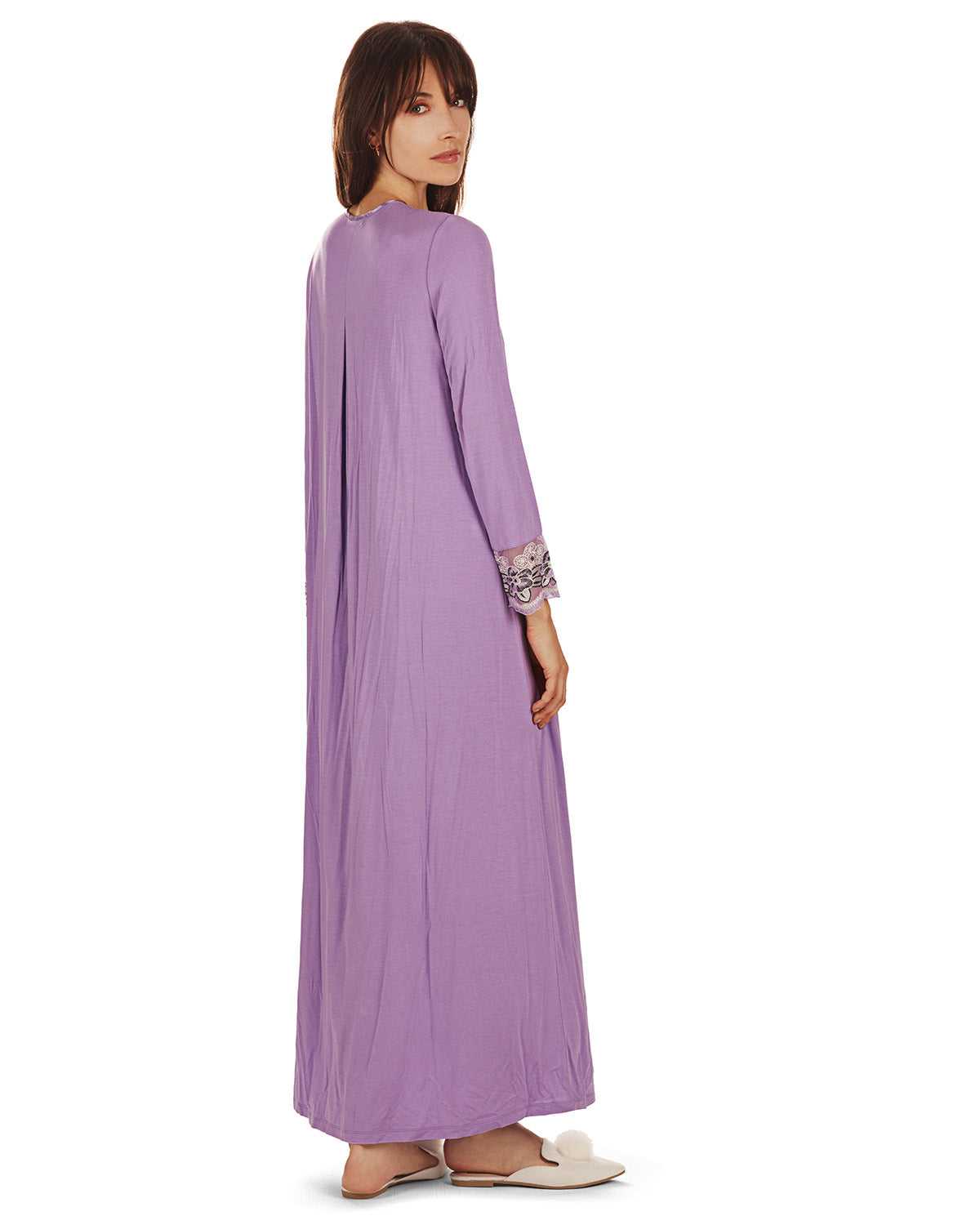 Women's Modest Lace Cuff and Shoulder Accent Ankle Length Nightgown - Charming Charlie